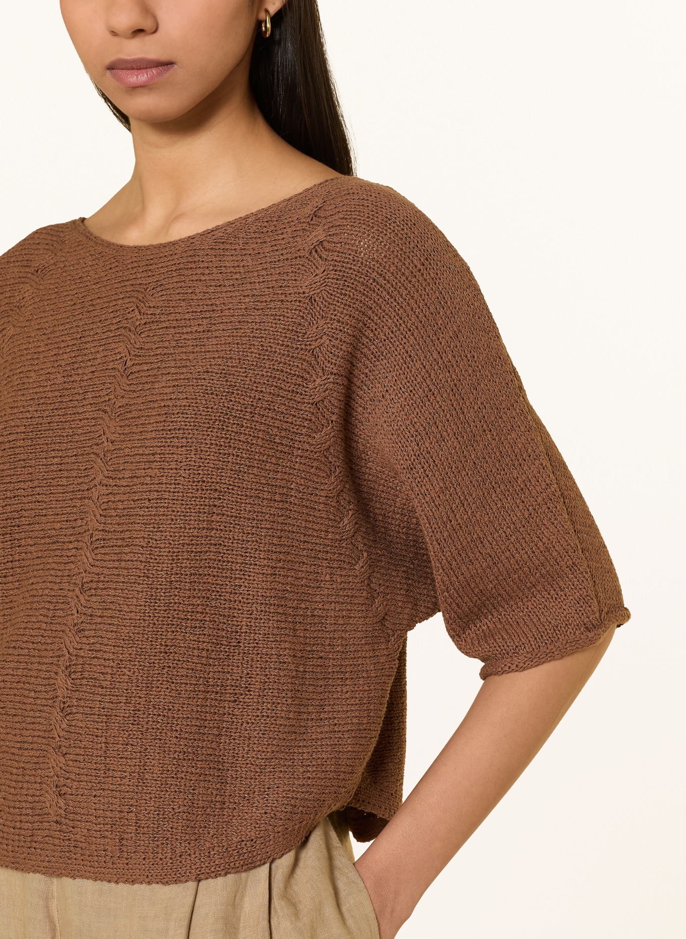 oui Gebreid shirt met 3/4-mouwen: BRUIN