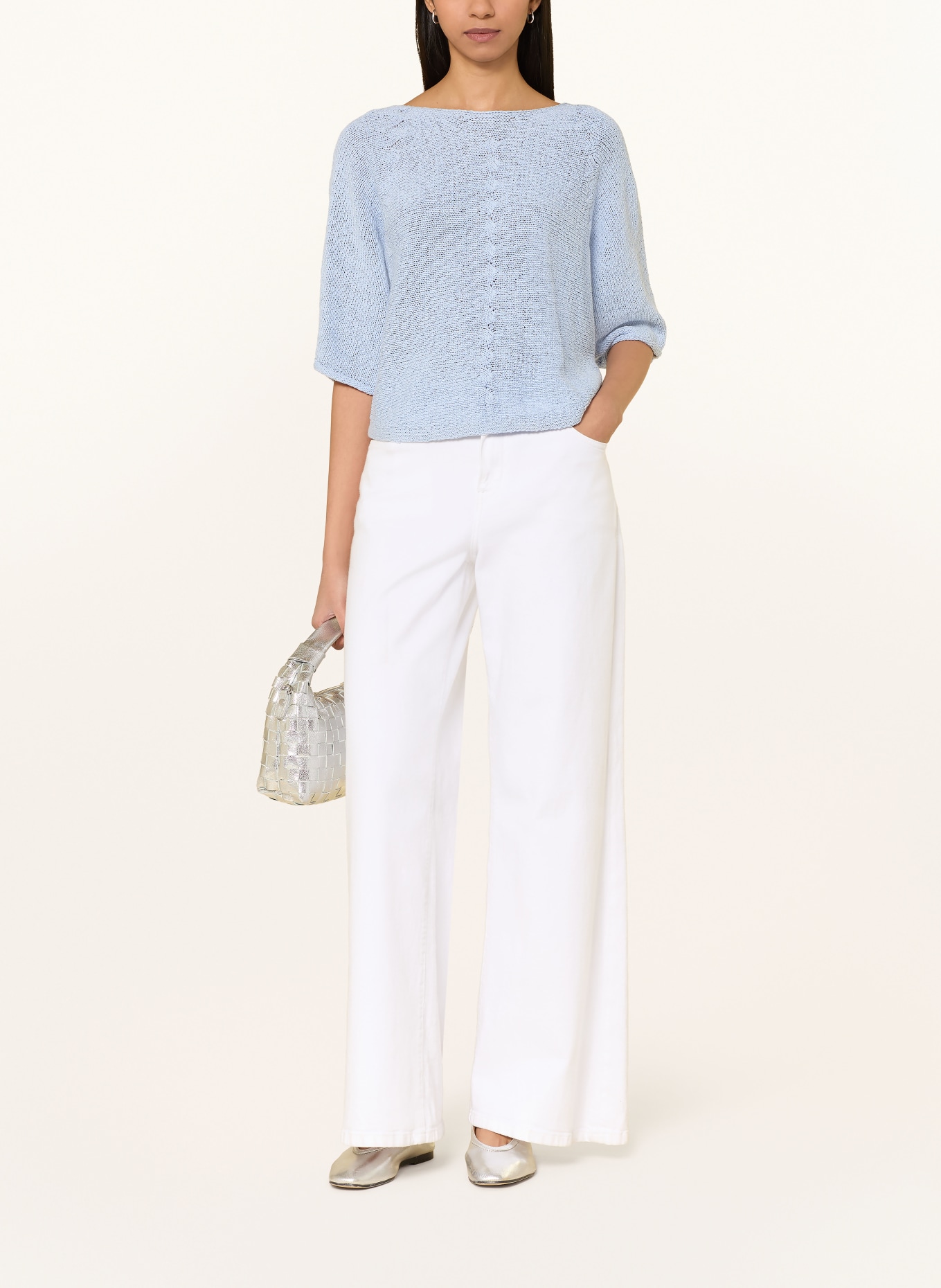 oui Gebreid shirt met 3/4-mouwen: LICHTBLAUW