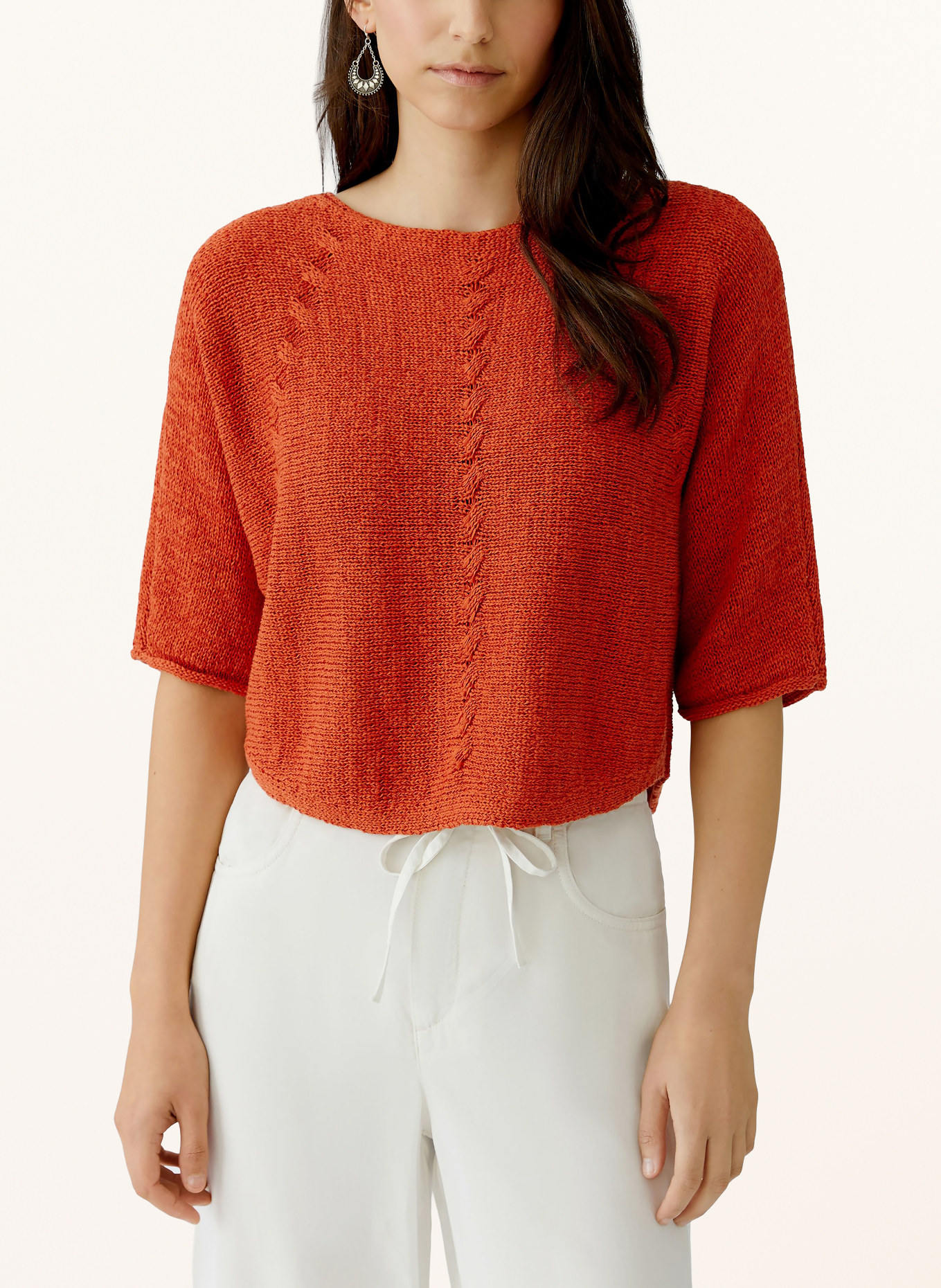 oui Gebreid shirt met 3/4-mouwen: DONKERORANJE