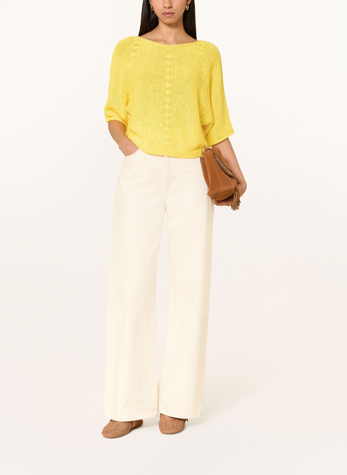 oui Gebreid shirt met 3/4-mouwen: GEEL