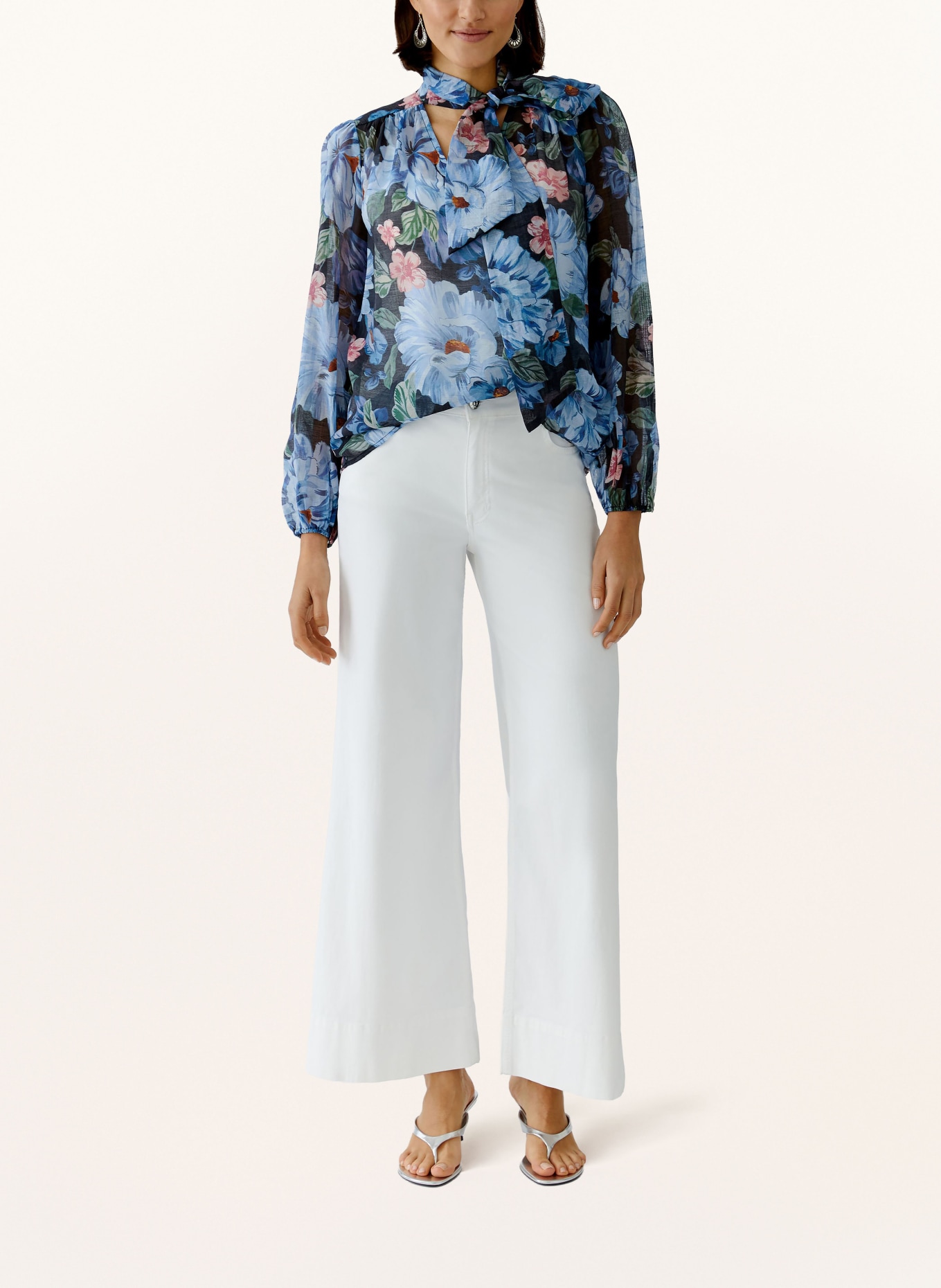 oui Strikblouse: DONKERBLAUW / LICHTROOD / GROEN