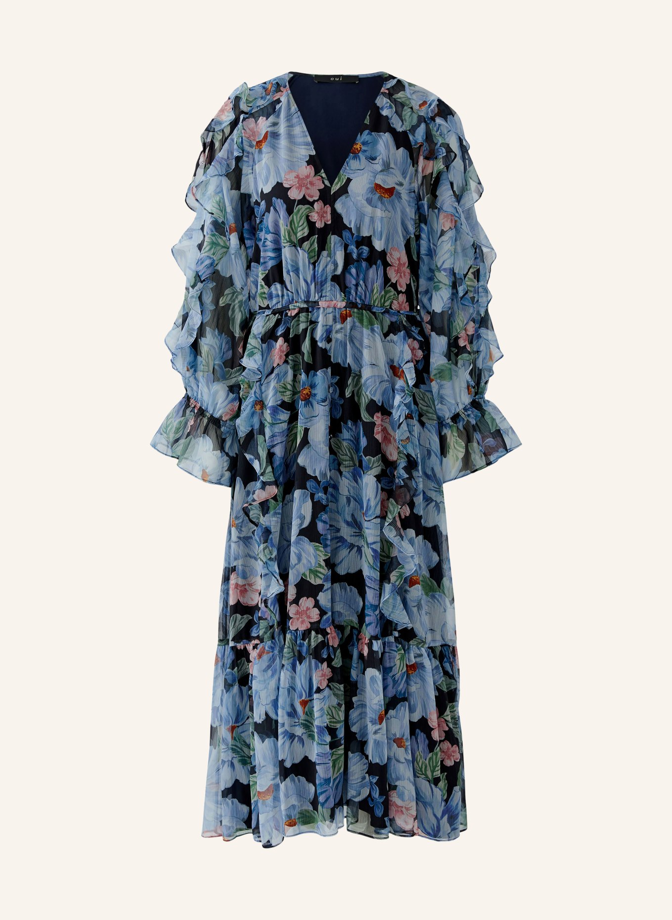oui Kleid mit Rüschen: DUNKELBLAU / ROT / HELLBLAU