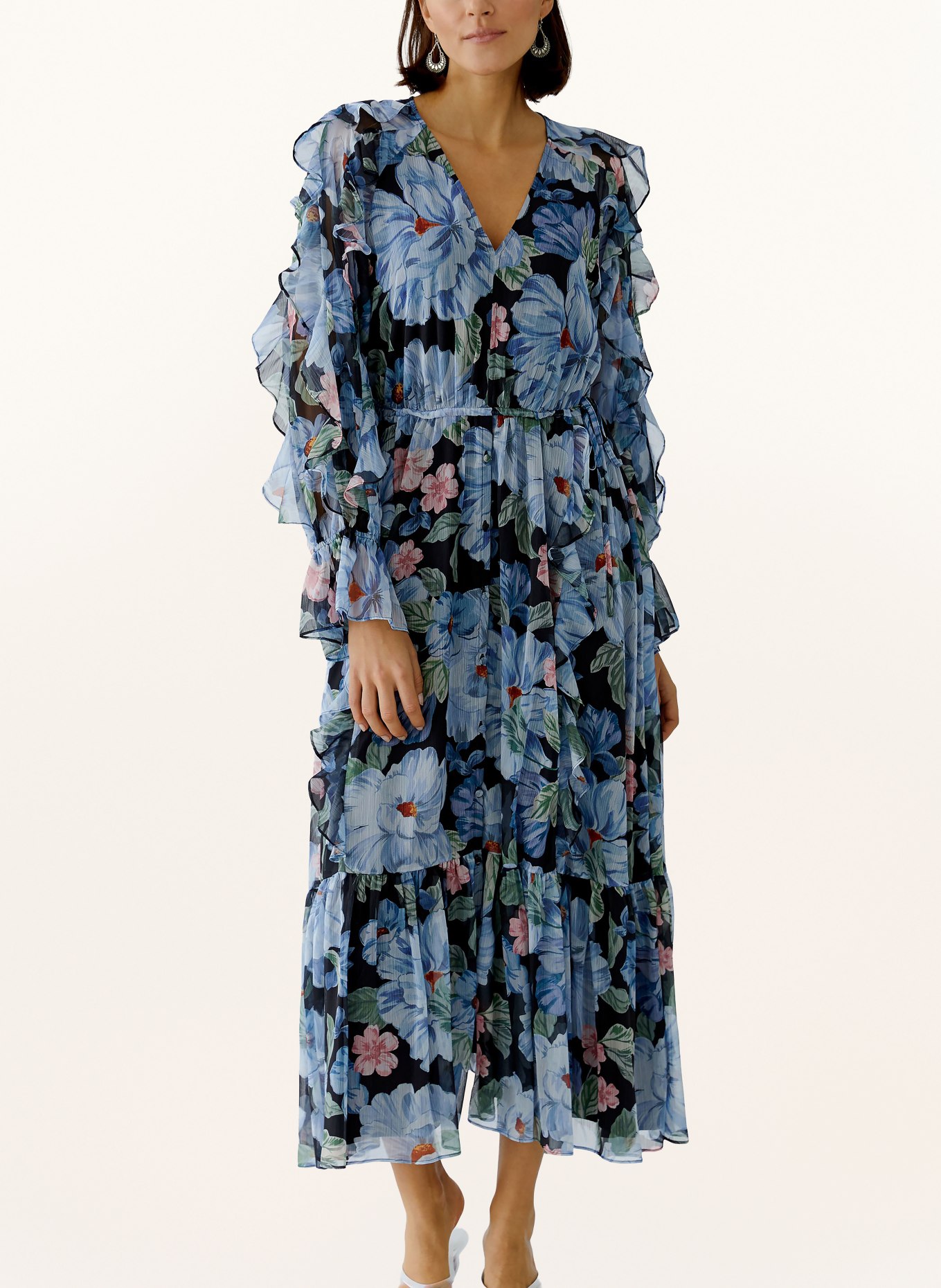 oui Kleid mit Rüschen: DUNKELBLAU / ROT / HELLBLAU