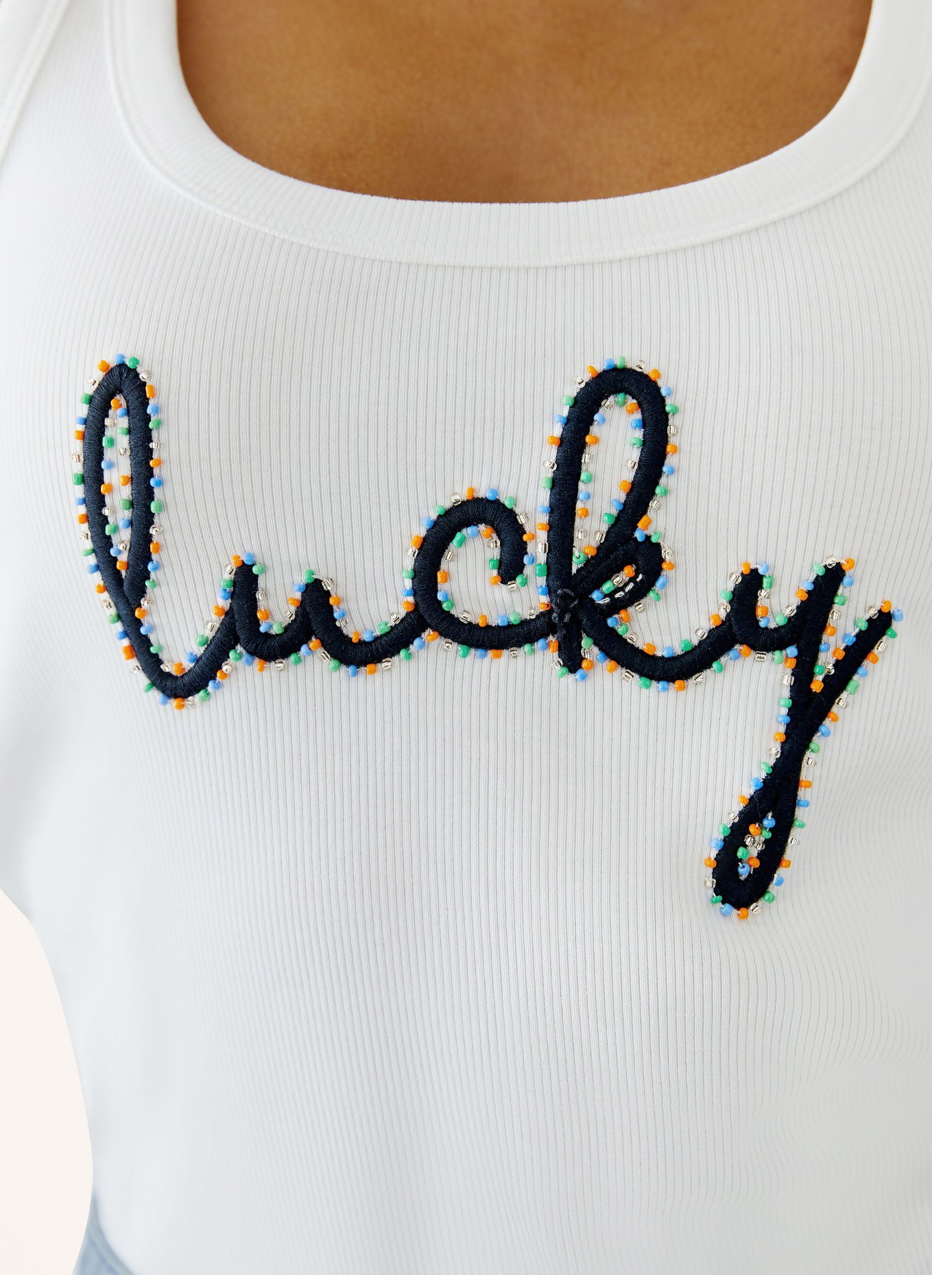 oui Top with gemstones: BLACK / ORANGE / DARK BLUE