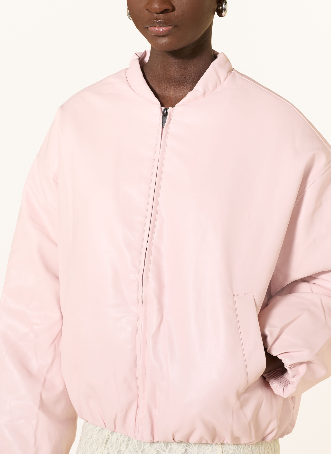 another COTTON LAB Leather-look blouson: LIGHT PINK