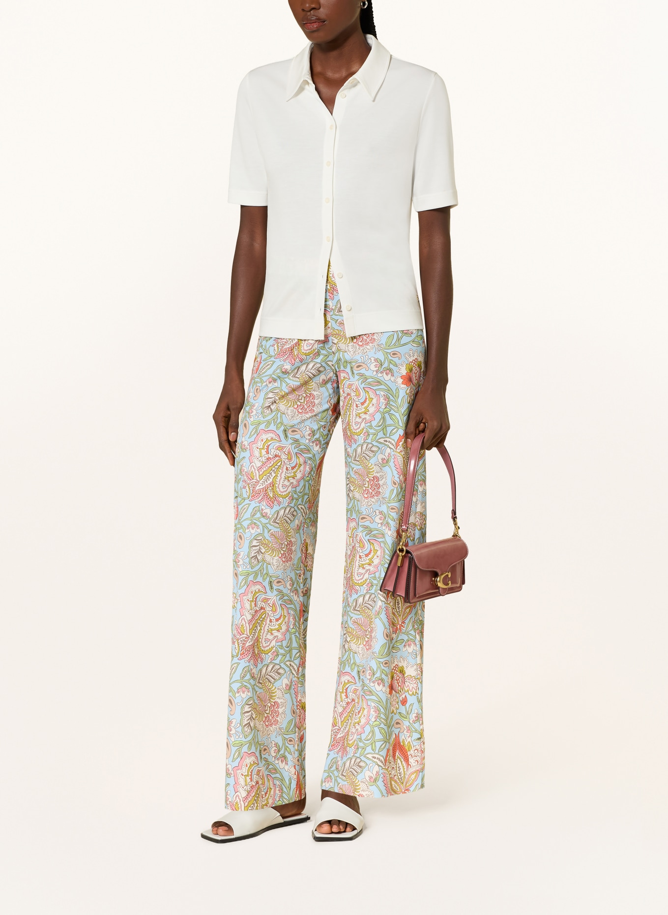 SEDUCTIVE KIMBERLY jersey wide-leg pants: LIGHT BLUE / CREAM / LIGHT RED