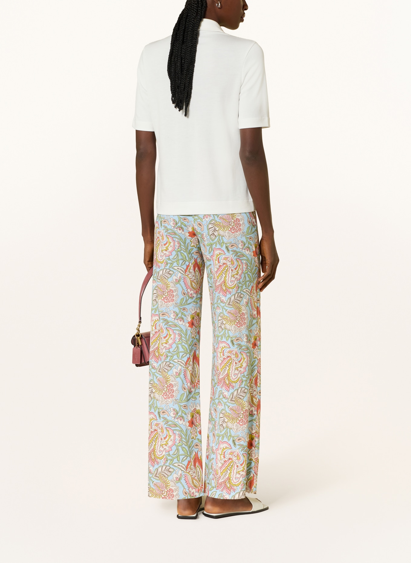 SEDUCTIVE KIMBERLY jersey wide-leg pants: LIGHT BLUE / CREAM / LIGHT RED