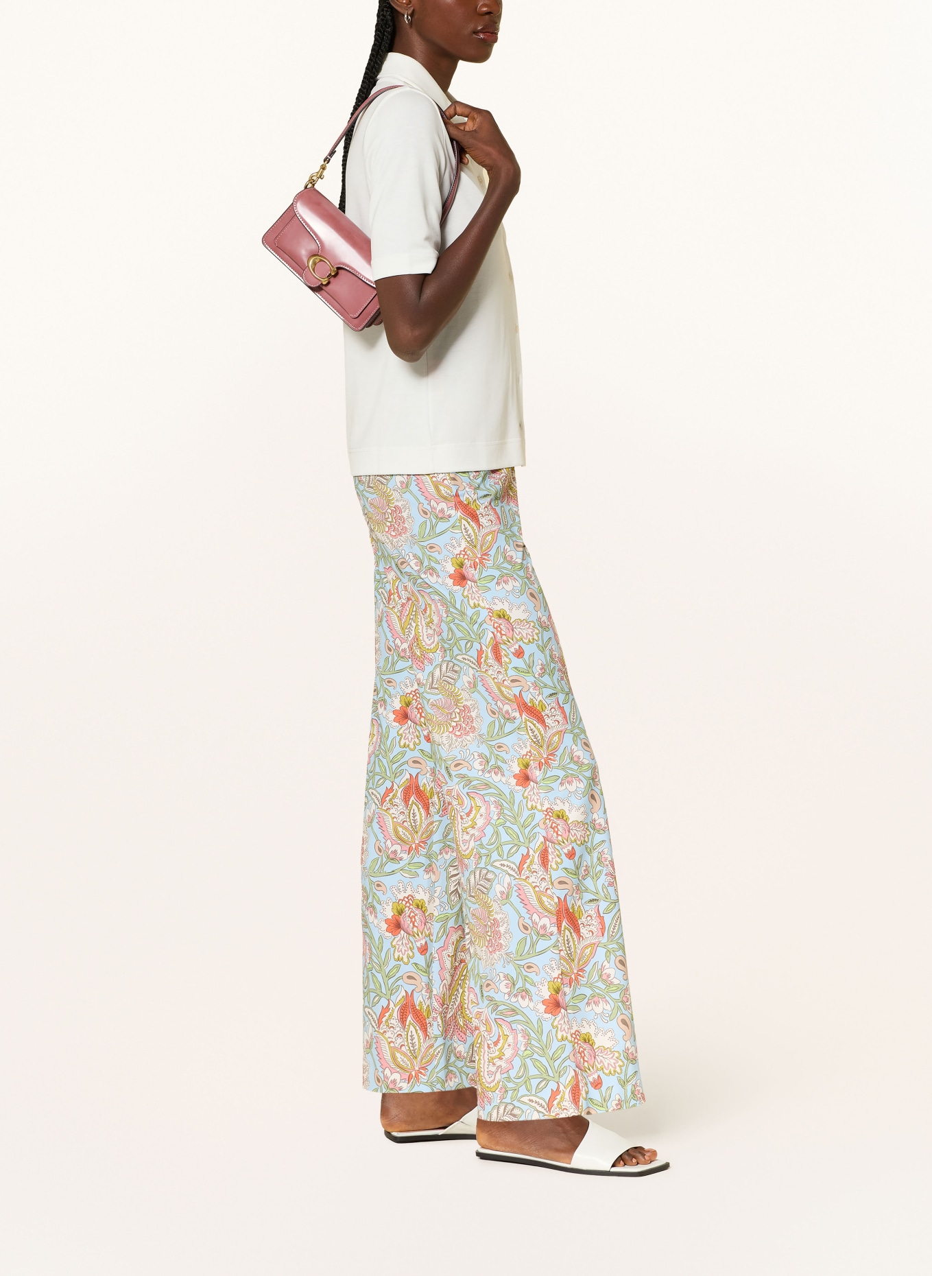 SEDUCTIVE KIMBERLY jersey wide-leg pants: LIGHT BLUE / CREAM / LIGHT RED