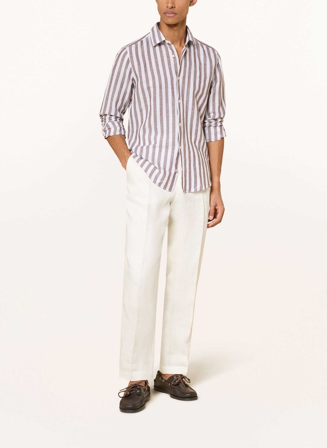 JOOP! Overhemd PIT Slim Fit met linnen: MARRON FONCÉ / WIT