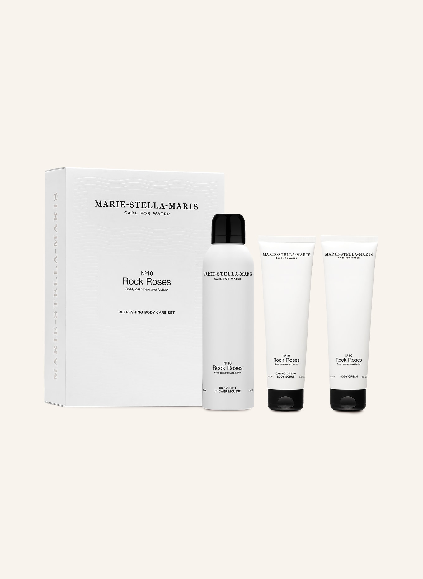 MARIE-STELLA-MARIS 3-tlg. Körperpflege-Set ROCK ROSES: Duschmousse, Körperpeeling und Körpercreme: WEISS