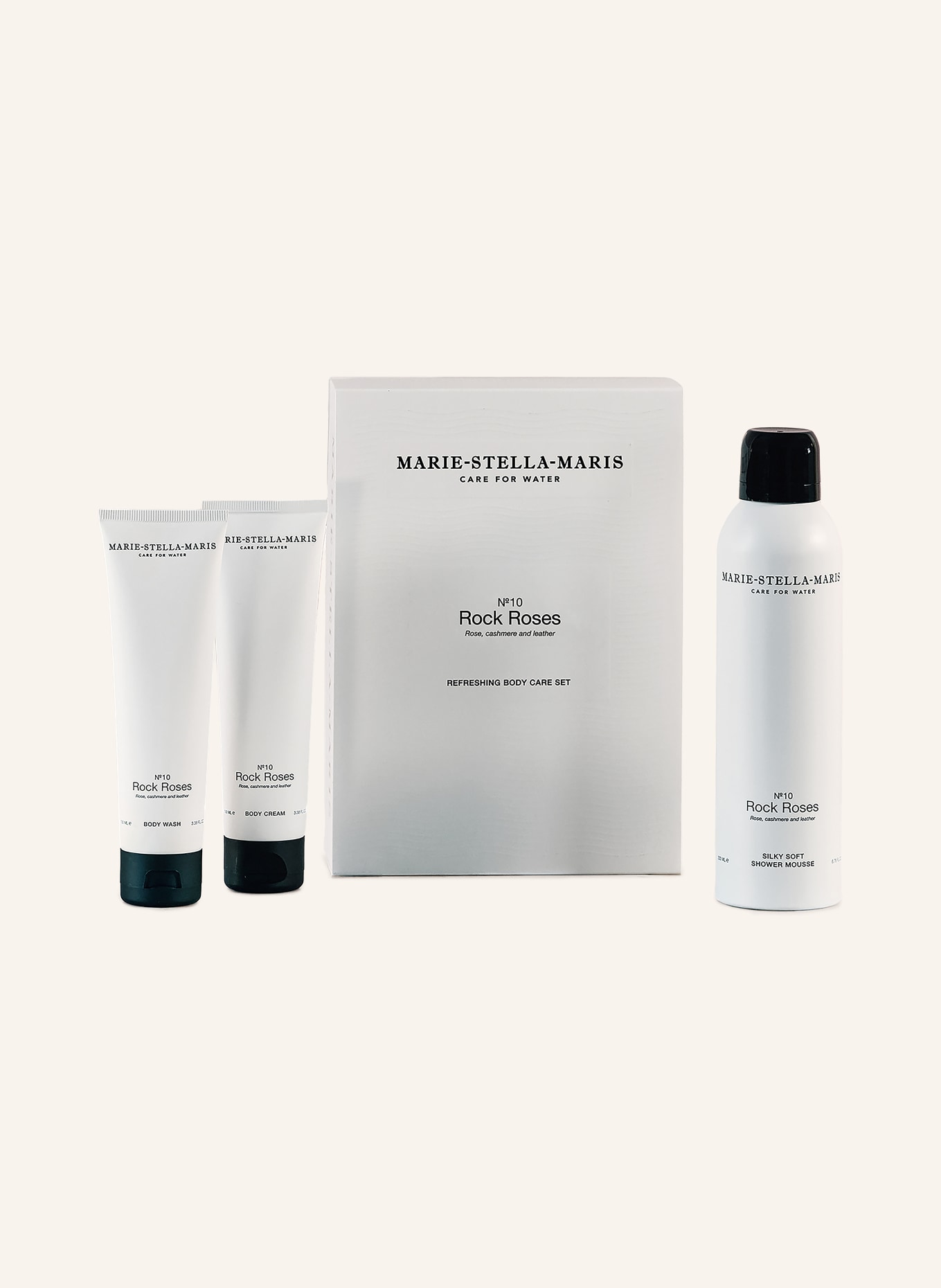 MARIE-STELLA-MARIS 3-tlg. Körperpflege-Set ROCK ROSES: Duschmousse, Körperpeeling und Körpercreme: WEISS