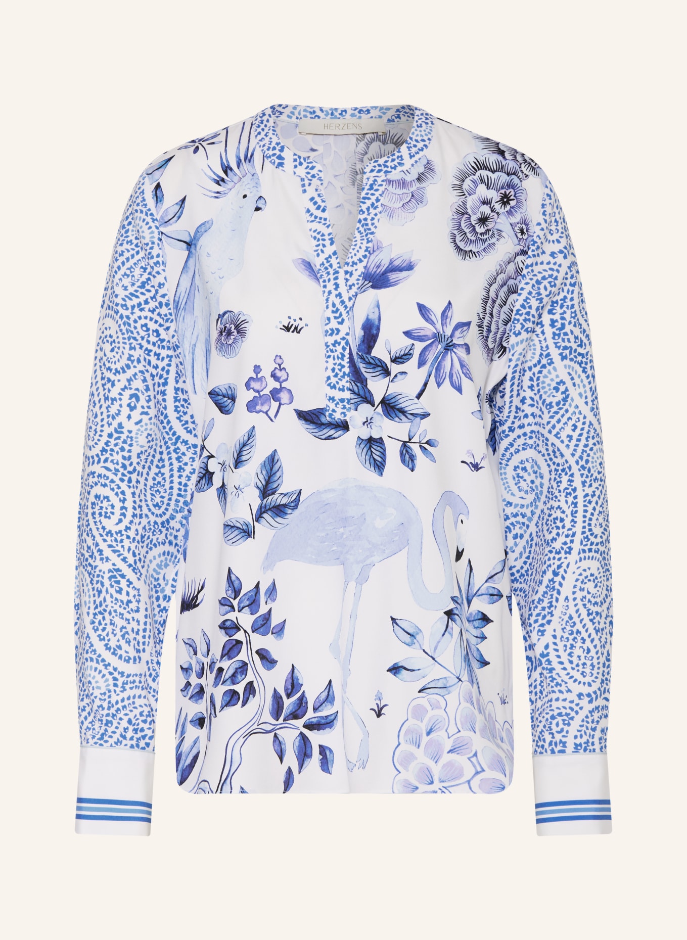 HERZENS Blusenshirt aus Seide: BLAU / WEISS