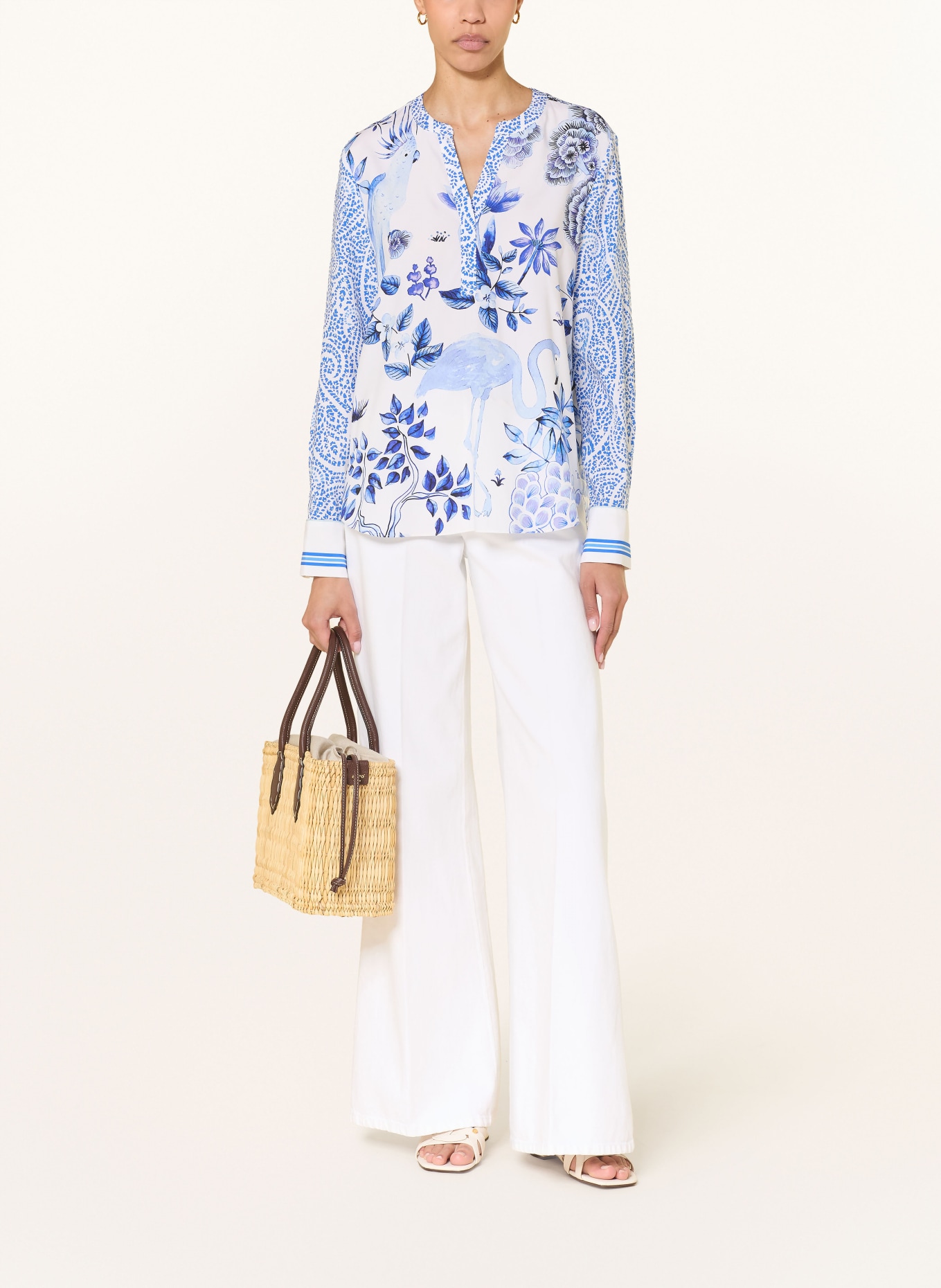 HERZENS Blusenshirt aus Seide: BLAU / WEISS