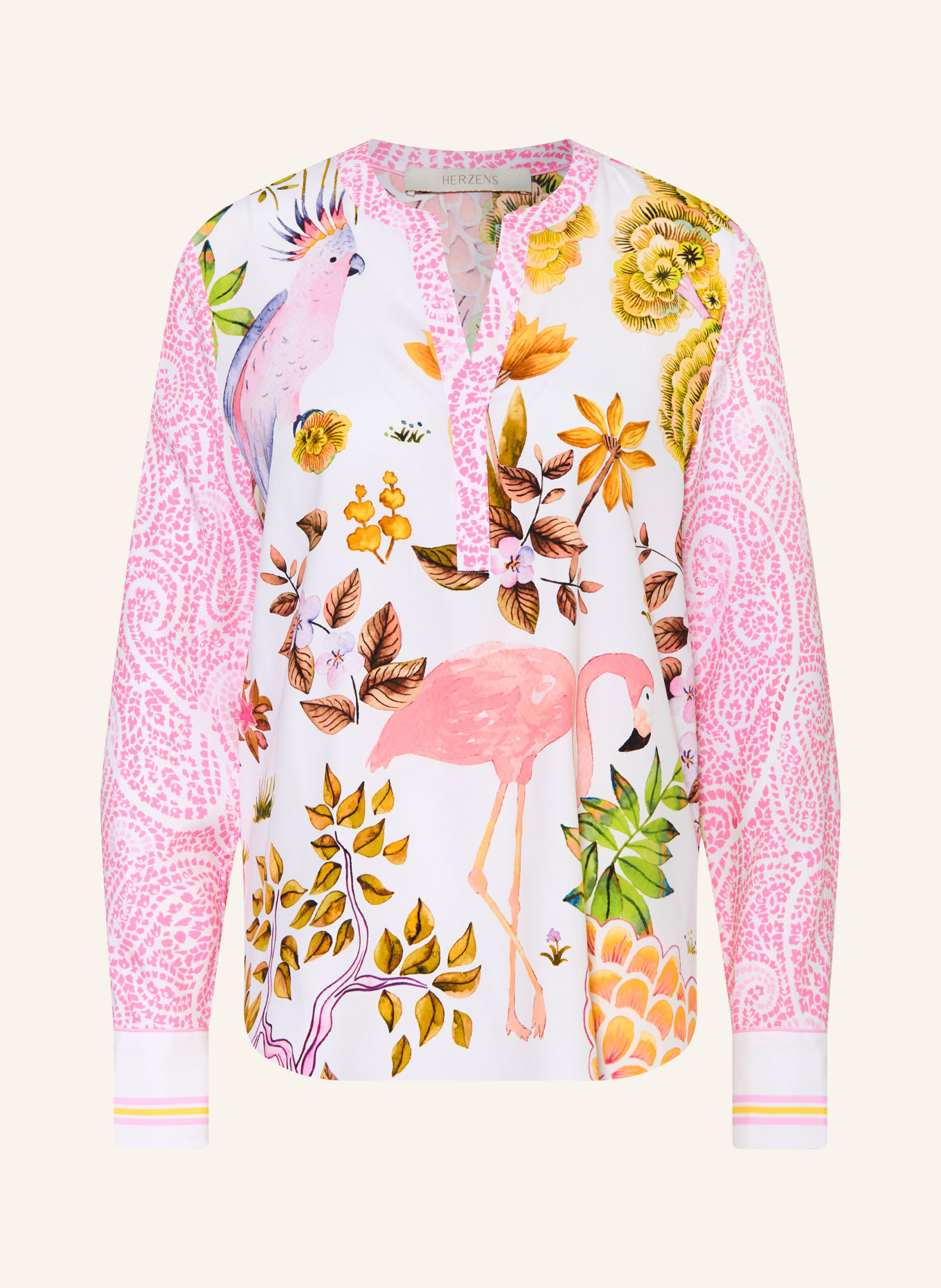 HERZENS Silk blouse shirt: WHITE / PINK / YELLOW