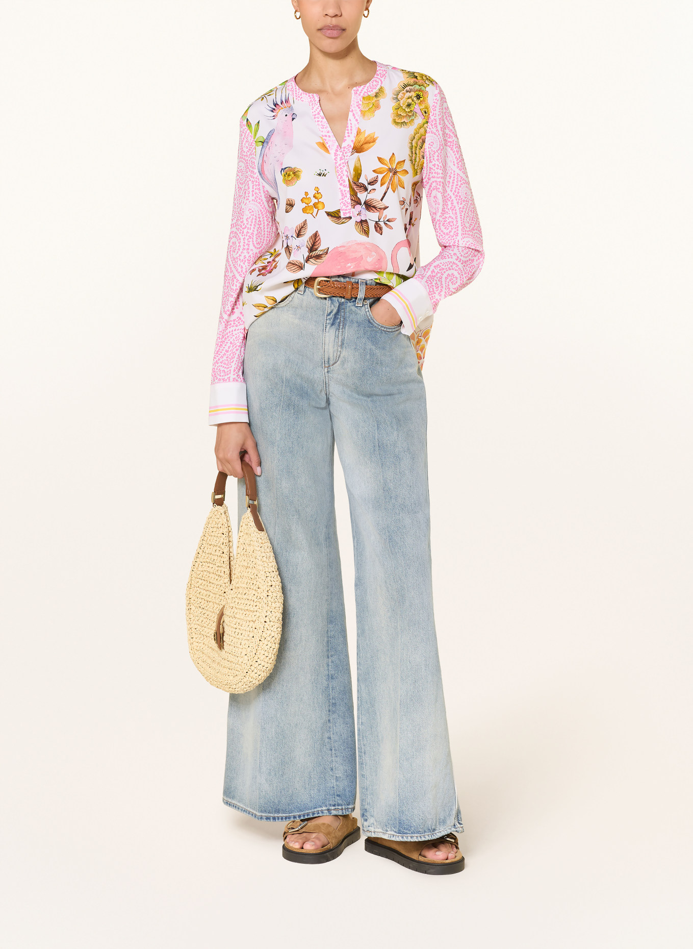 HERZENS Silk blouse shirt: WHITE / PINK / YELLOW