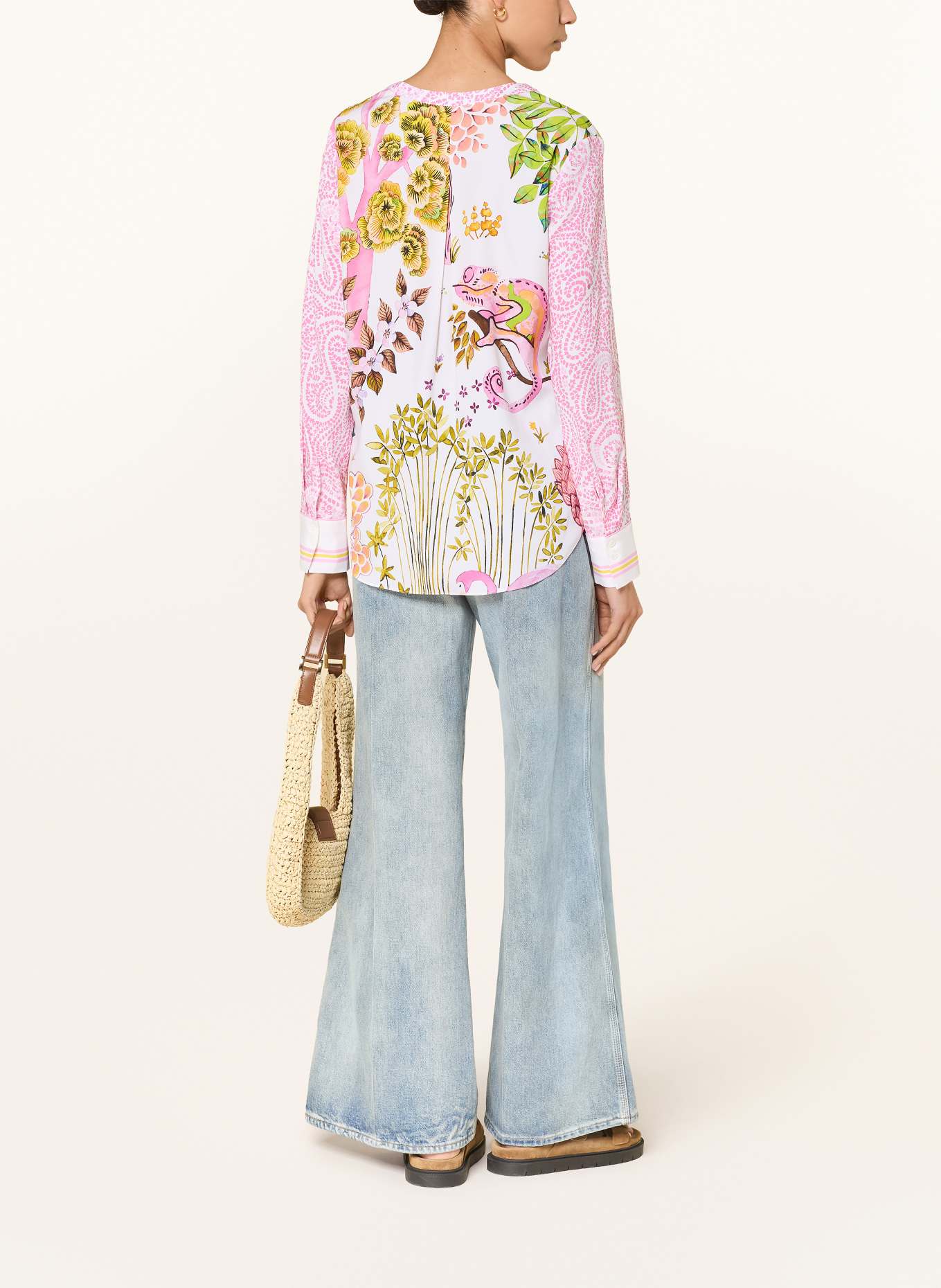 HERZENS Silk blouse shirt: WHITE / PINK / YELLOW