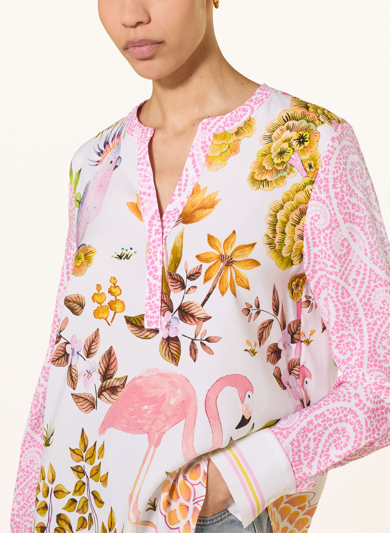 HERZENS Silk blouse shirt: WHITE / PINK / YELLOW