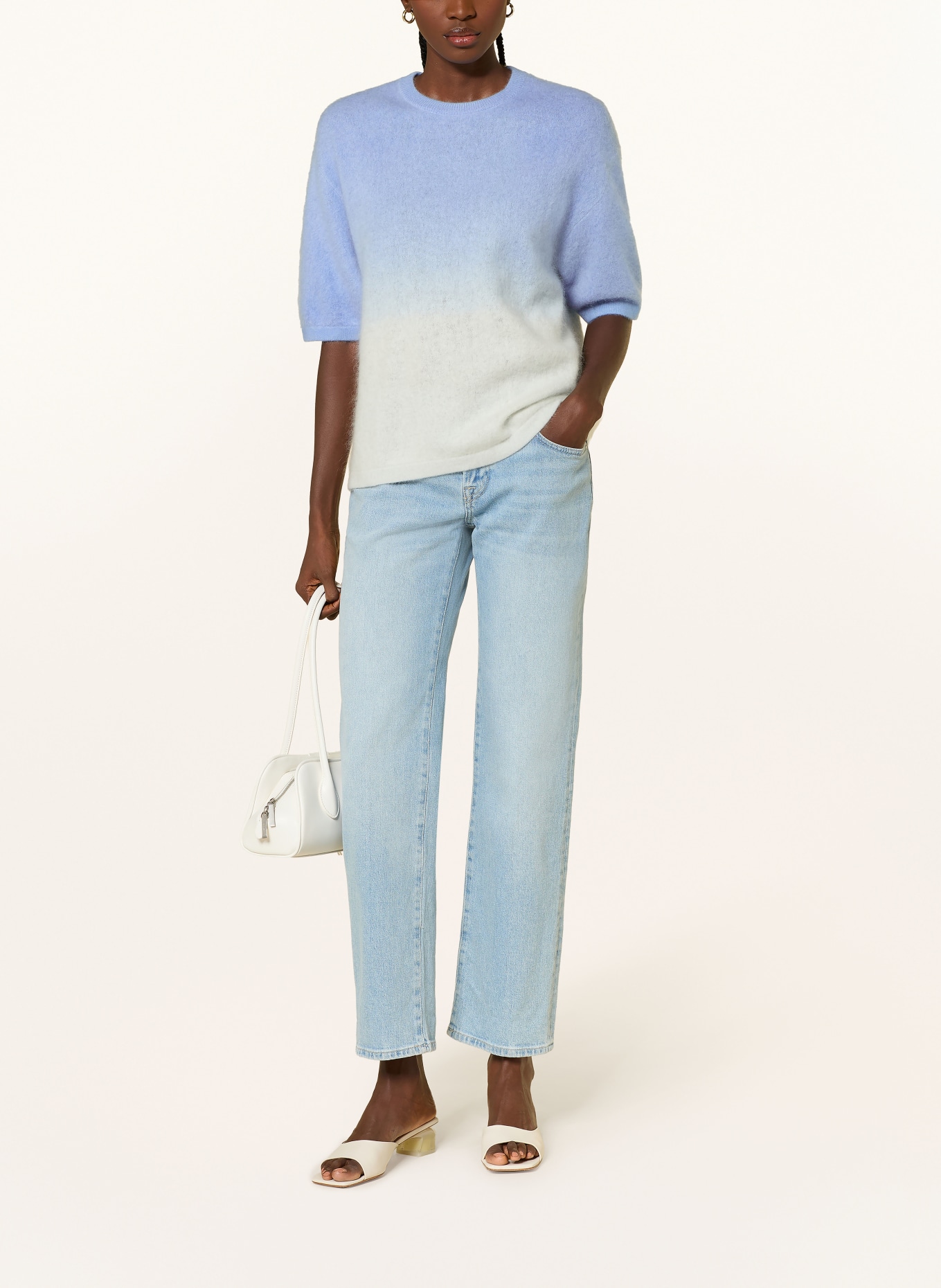 HERZENS Strickshirt aus Cashmere: BLAU / HELLBLAU