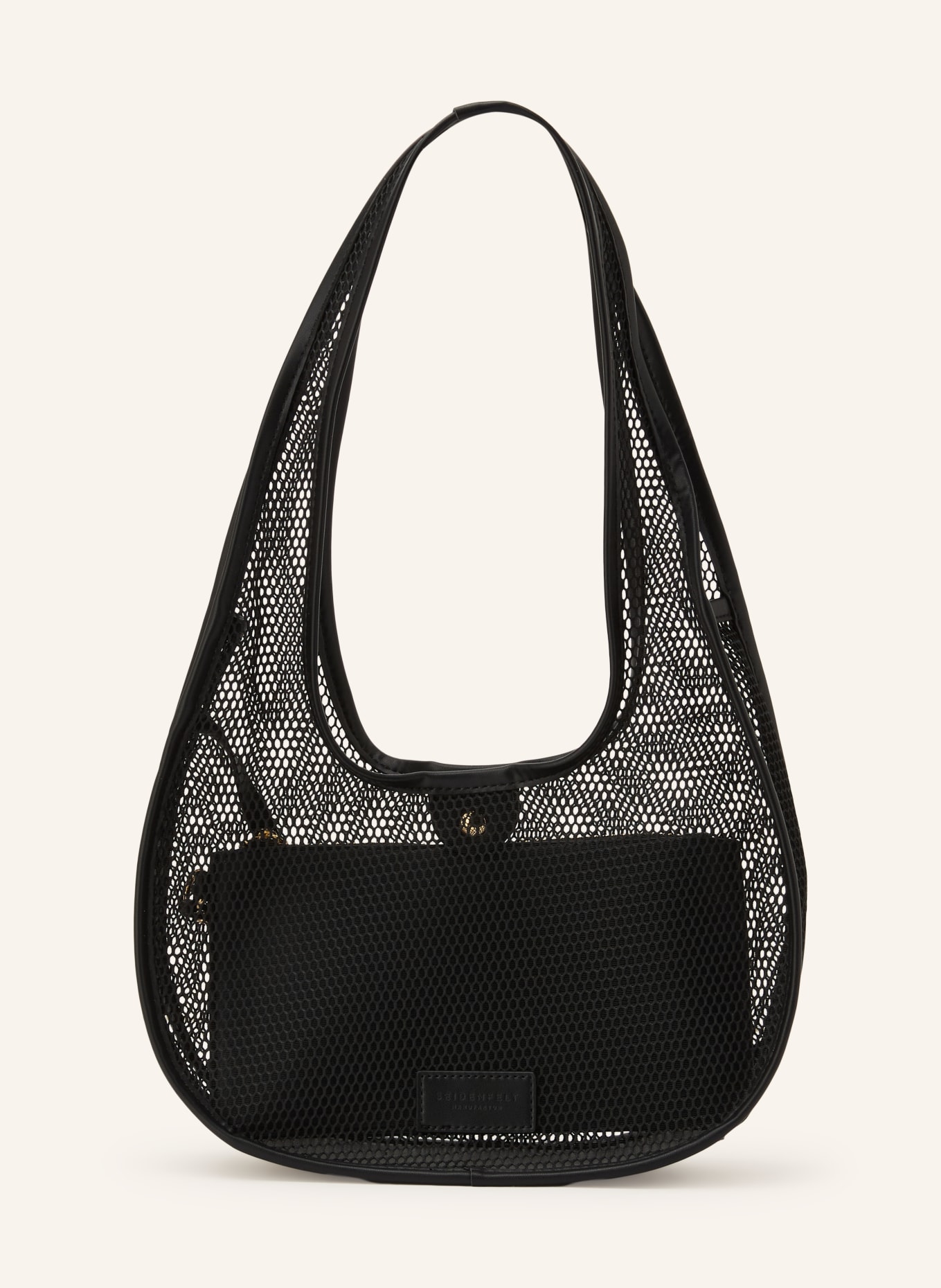 SEIDENFELT HALKIA-schoudertas van mesh: ZWART