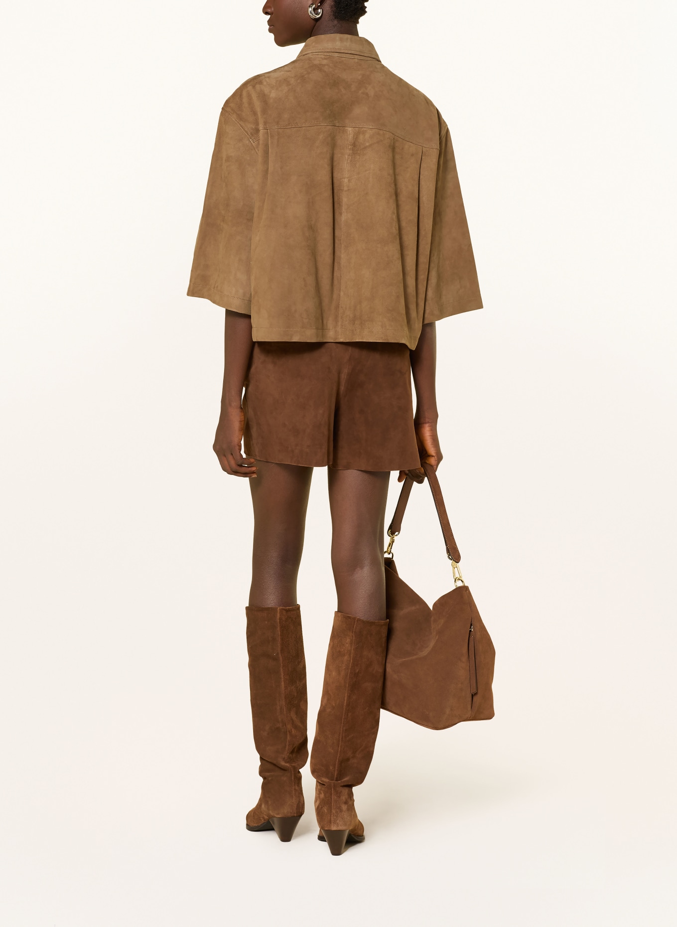 REPEAT Leather jacket with 3/4 sleeves: BROWN