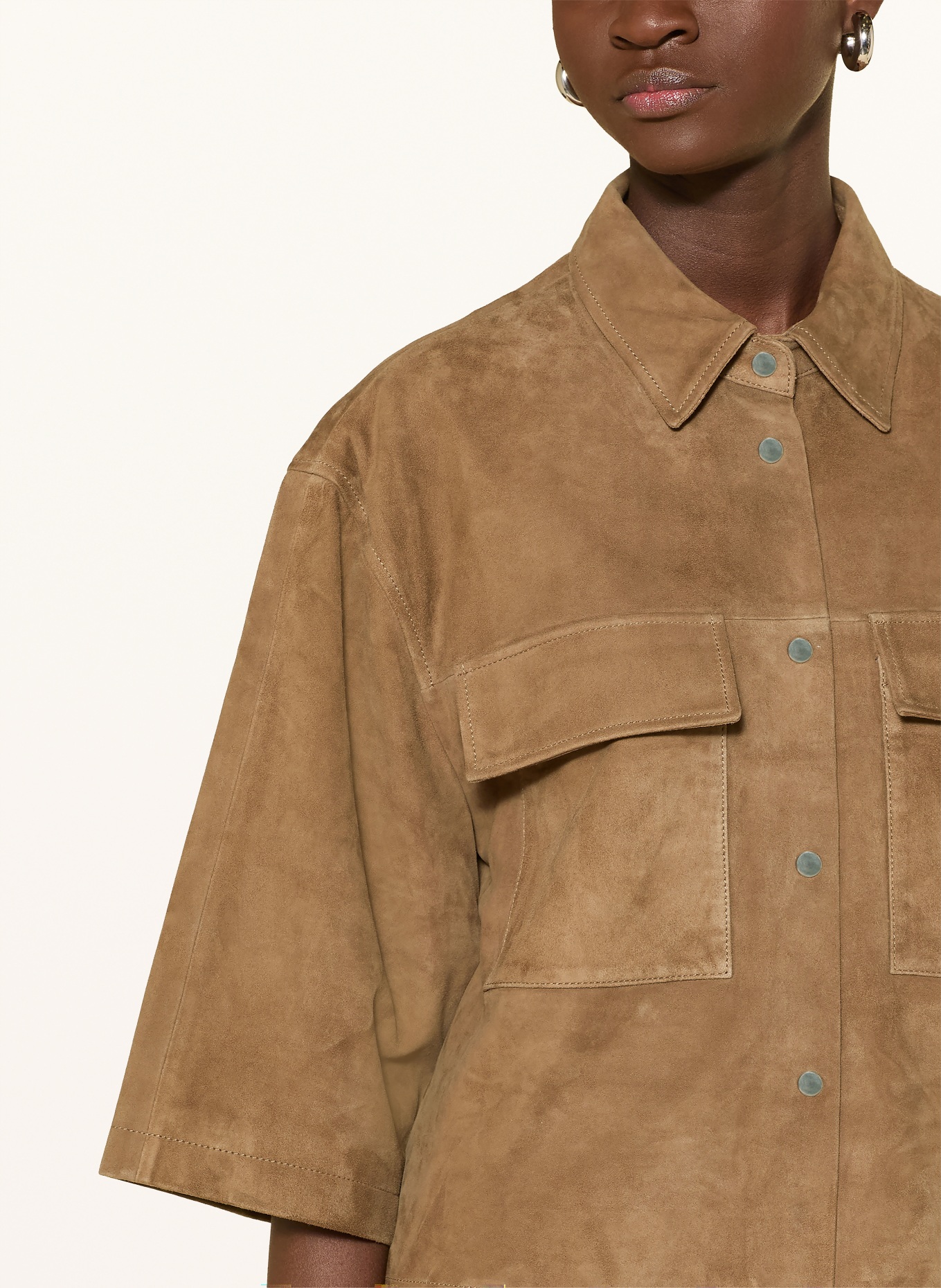 REPEAT Leather jacket with 3/4 sleeves: BROWN