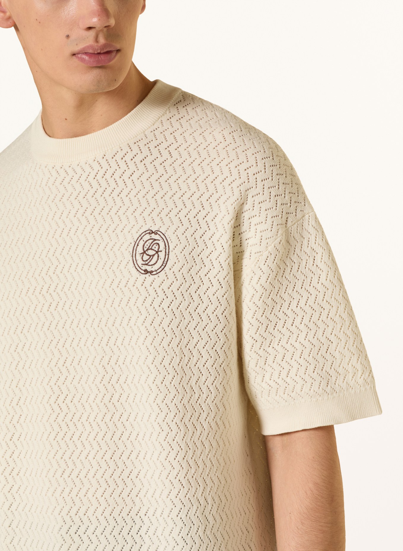 DRÔLE DE MONSIEUR Strickshirt: CREME / BRAUN