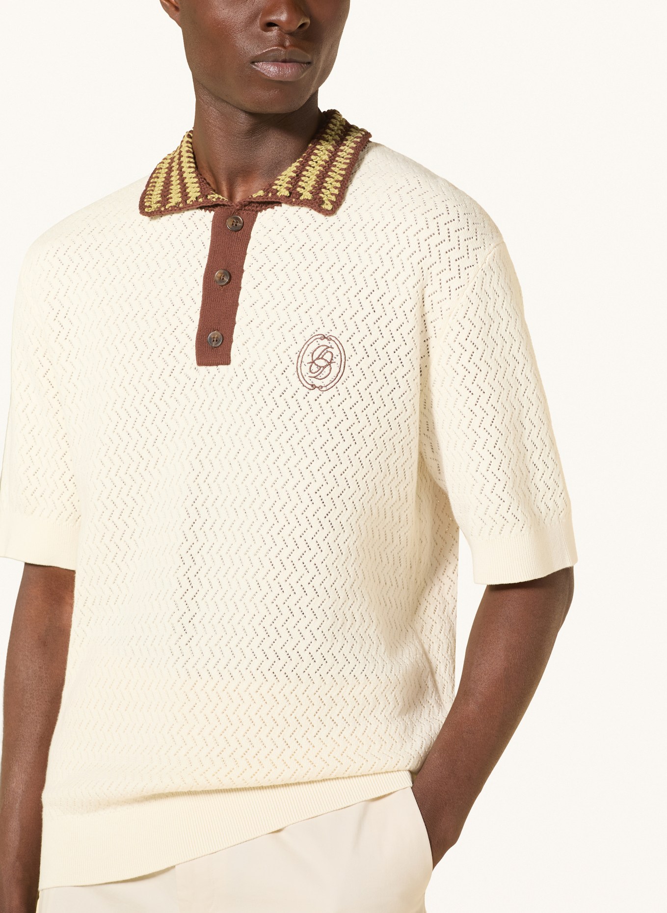 DRÔLE DE MONSIEUR Sweter polo: KREMOWY / CIEMNOBRĄZOWY / JASNOZIELONY