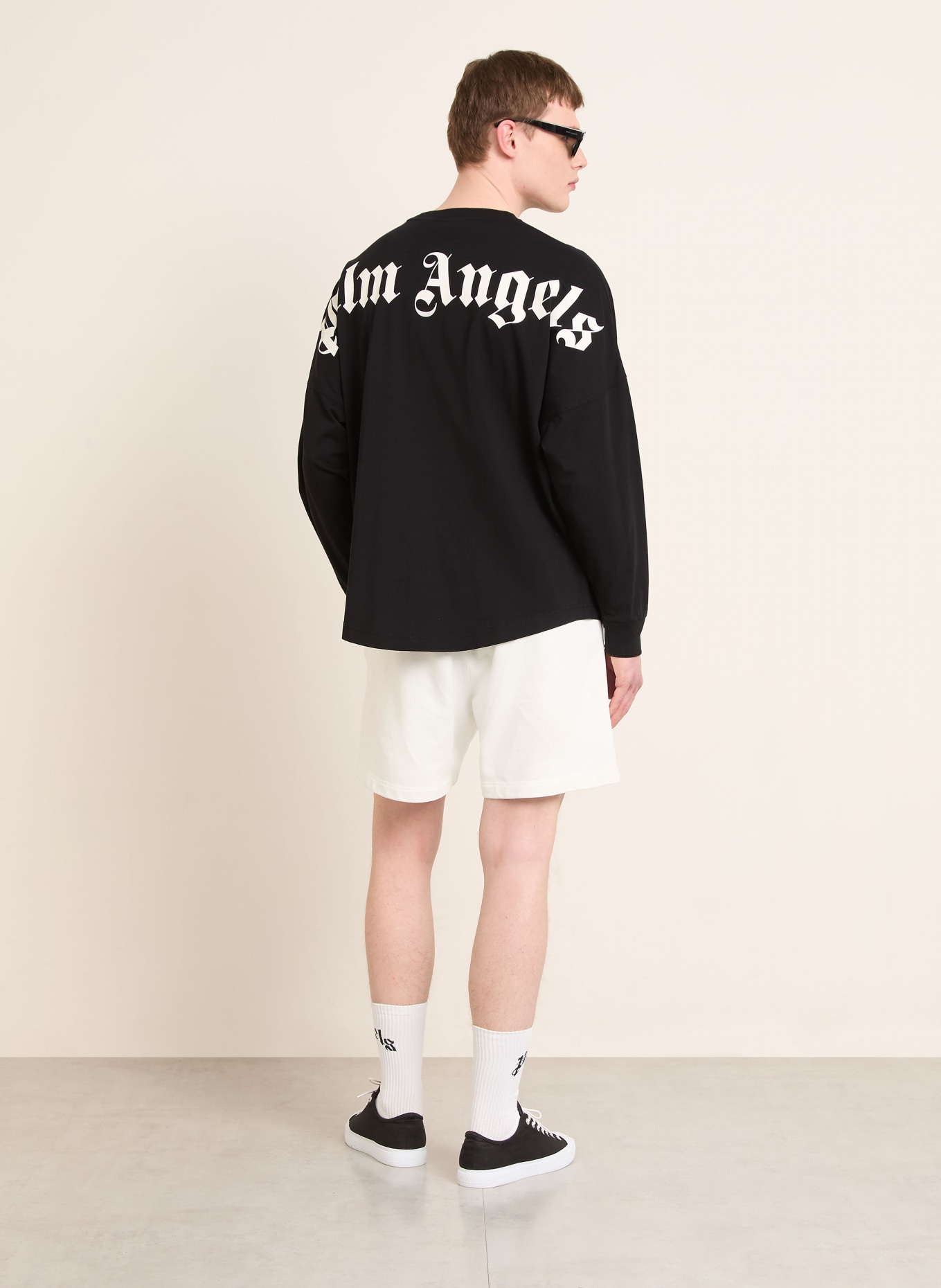 Palm Angels Oversized T-shirt met lange mouwen: ZWART / WIT