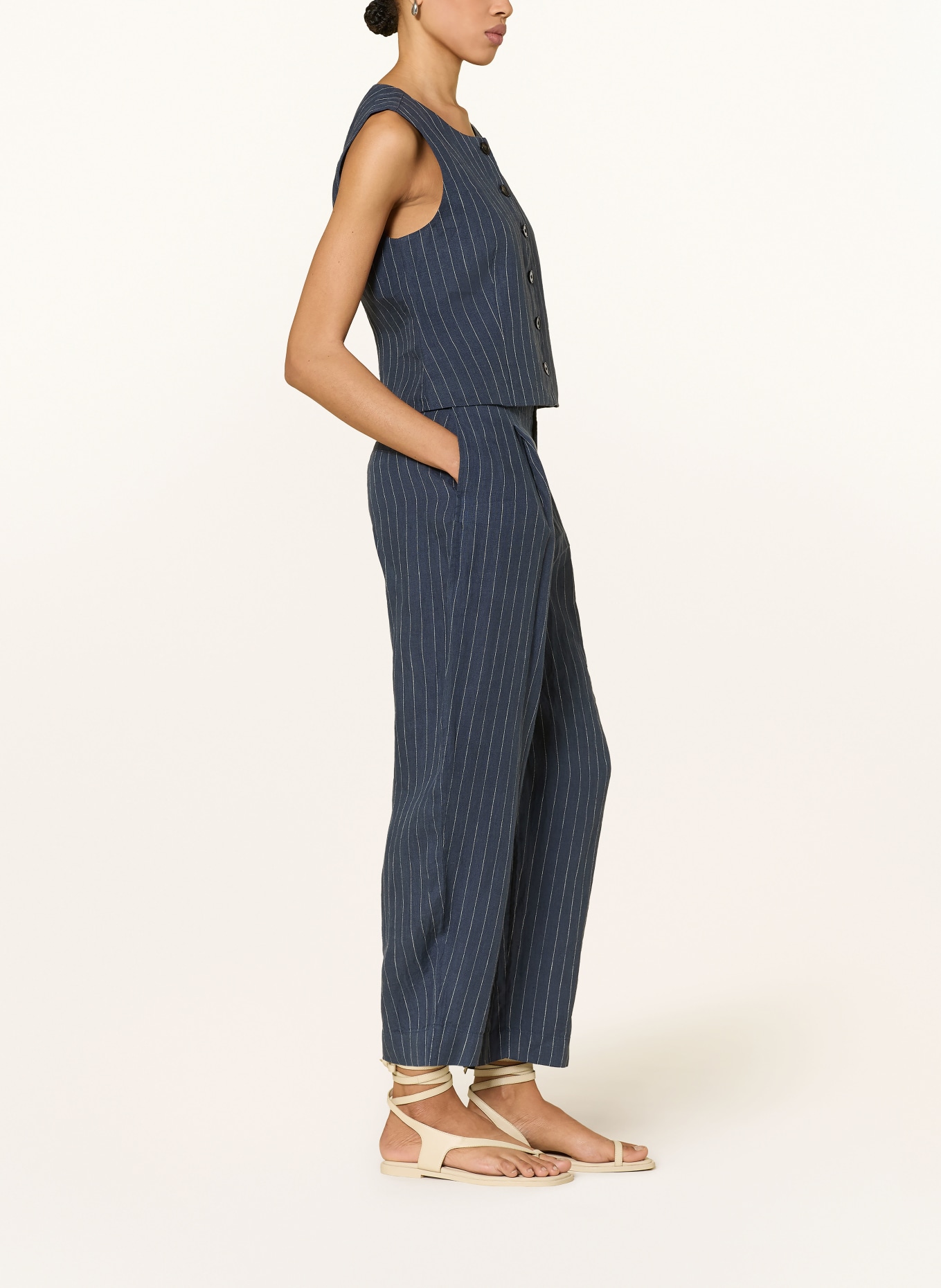 Part Two 7/8-broek NETTASPW van linnen: DONKERBLAUW