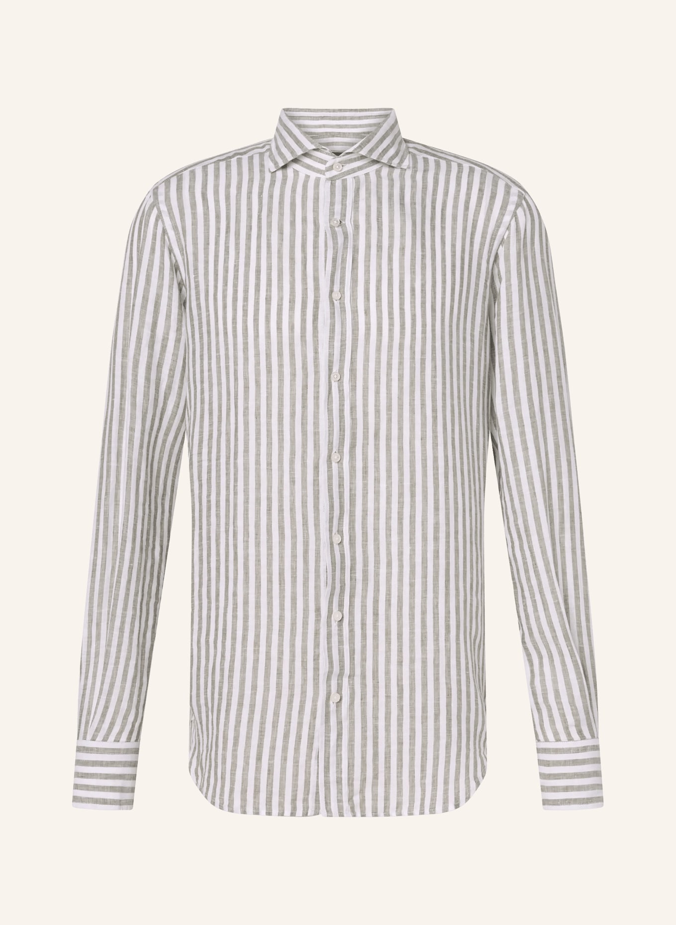 windsor. Linnen overhemd LANO Slim Fit: LICHTGROEN / CRÈME