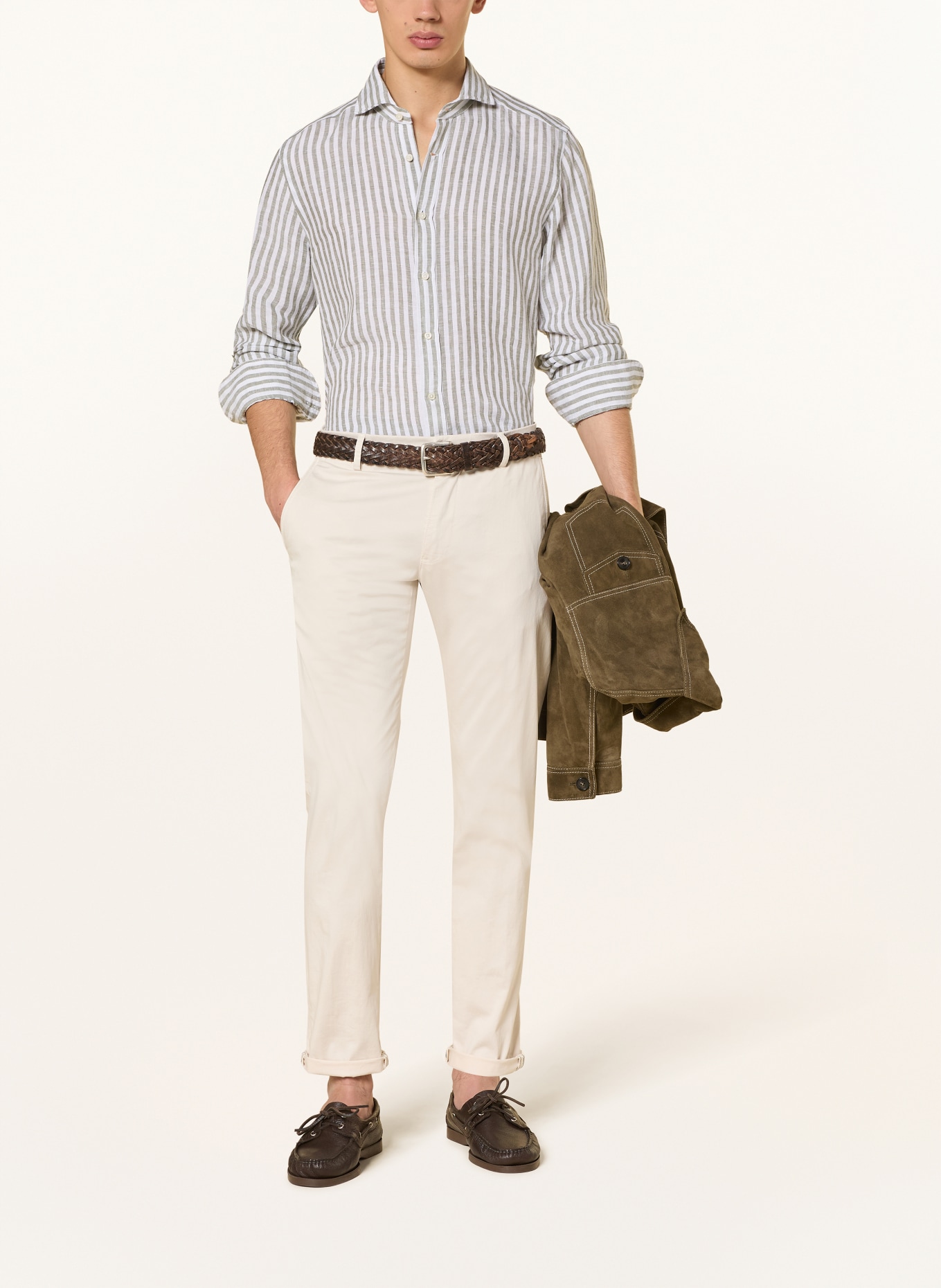 windsor. Linnen overhemd LANO Slim Fit: LICHTGROEN / CRÈME