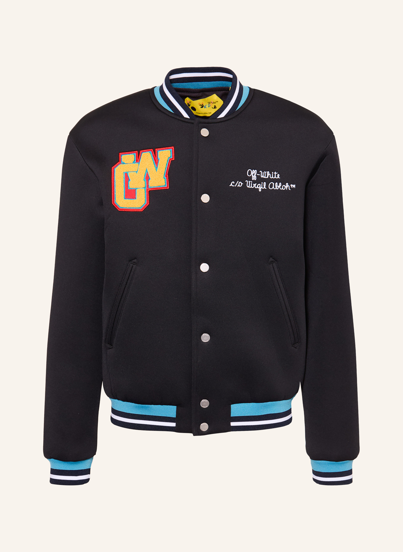 Off-White univerzitní bunda: ČERNÁ / TMAVĚ MODRÁ