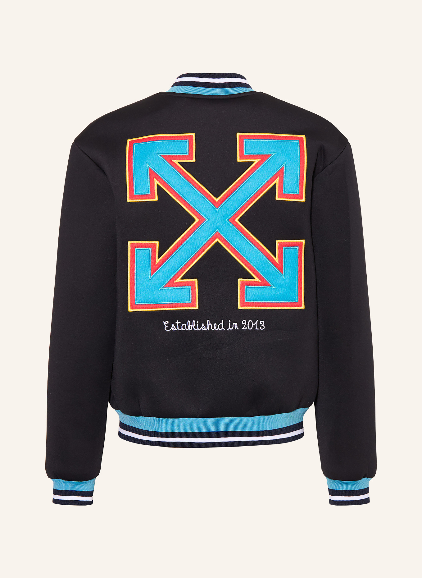 Off-White univerzitní bunda: ČERNÁ / TMAVĚ MODRÁ