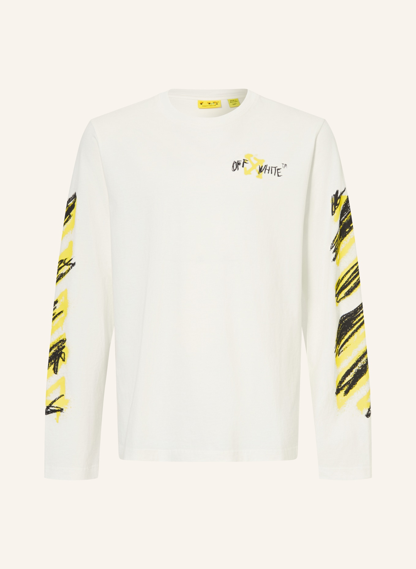 Off-White T-shirt met lange mouwen: WIT / GEEL / ZWART