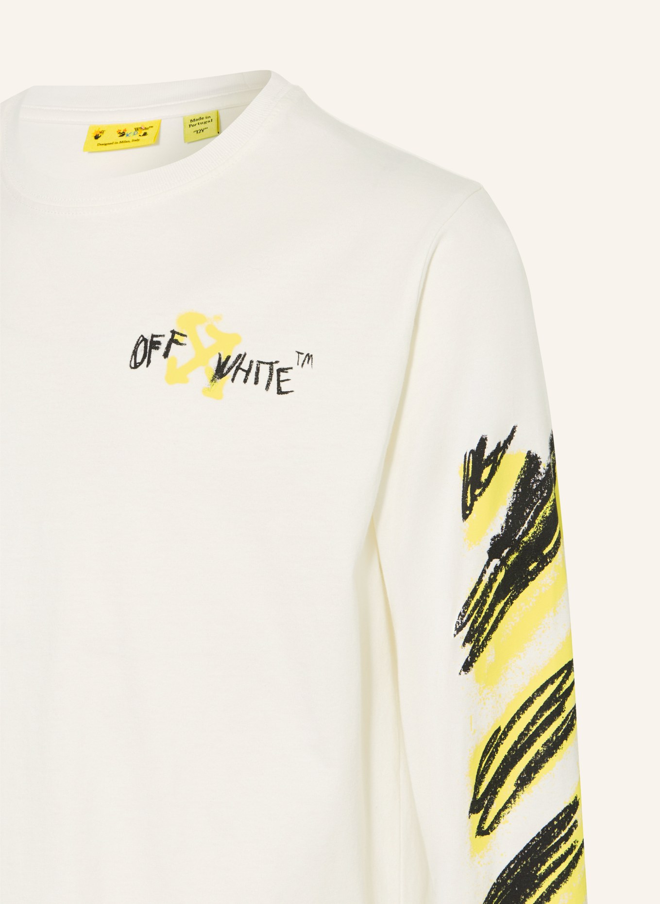 Off-White T-shirt met lange mouwen: WIT / GEEL / ZWART