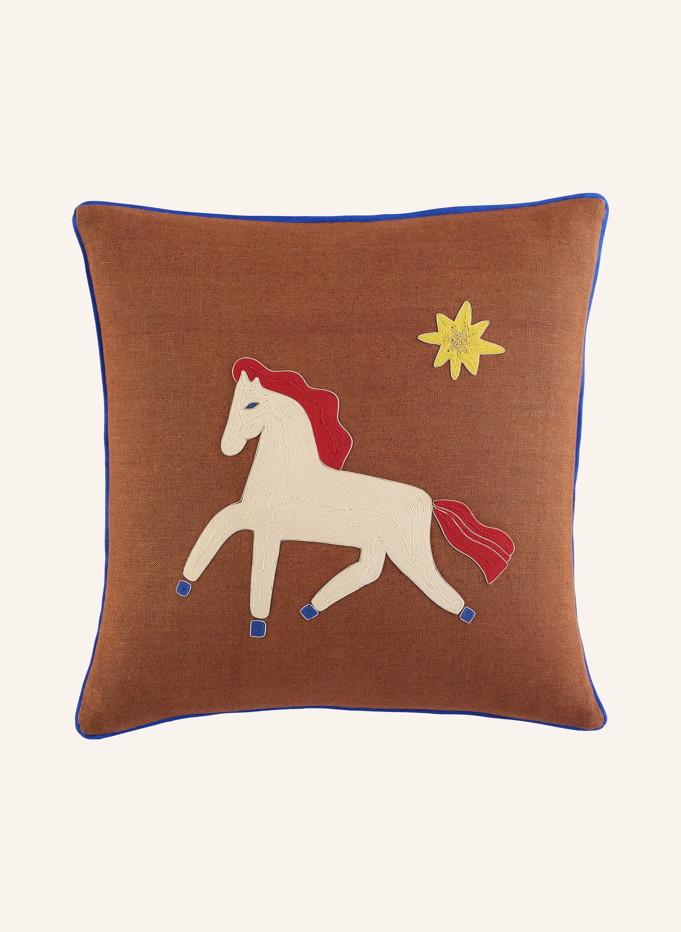 JONATHAN ADLER PLAYA HORSE decorative cushion made of linen: BROWN / RED / BLUE