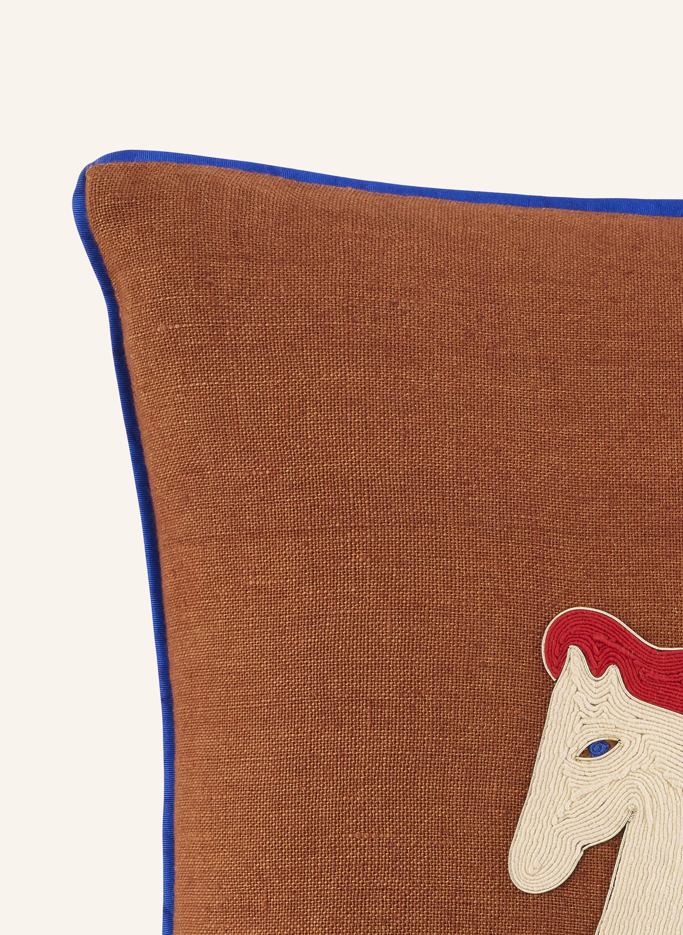 JONATHAN ADLER PLAYA HORSE decorative cushion made of linen: BROWN / RED / BLUE