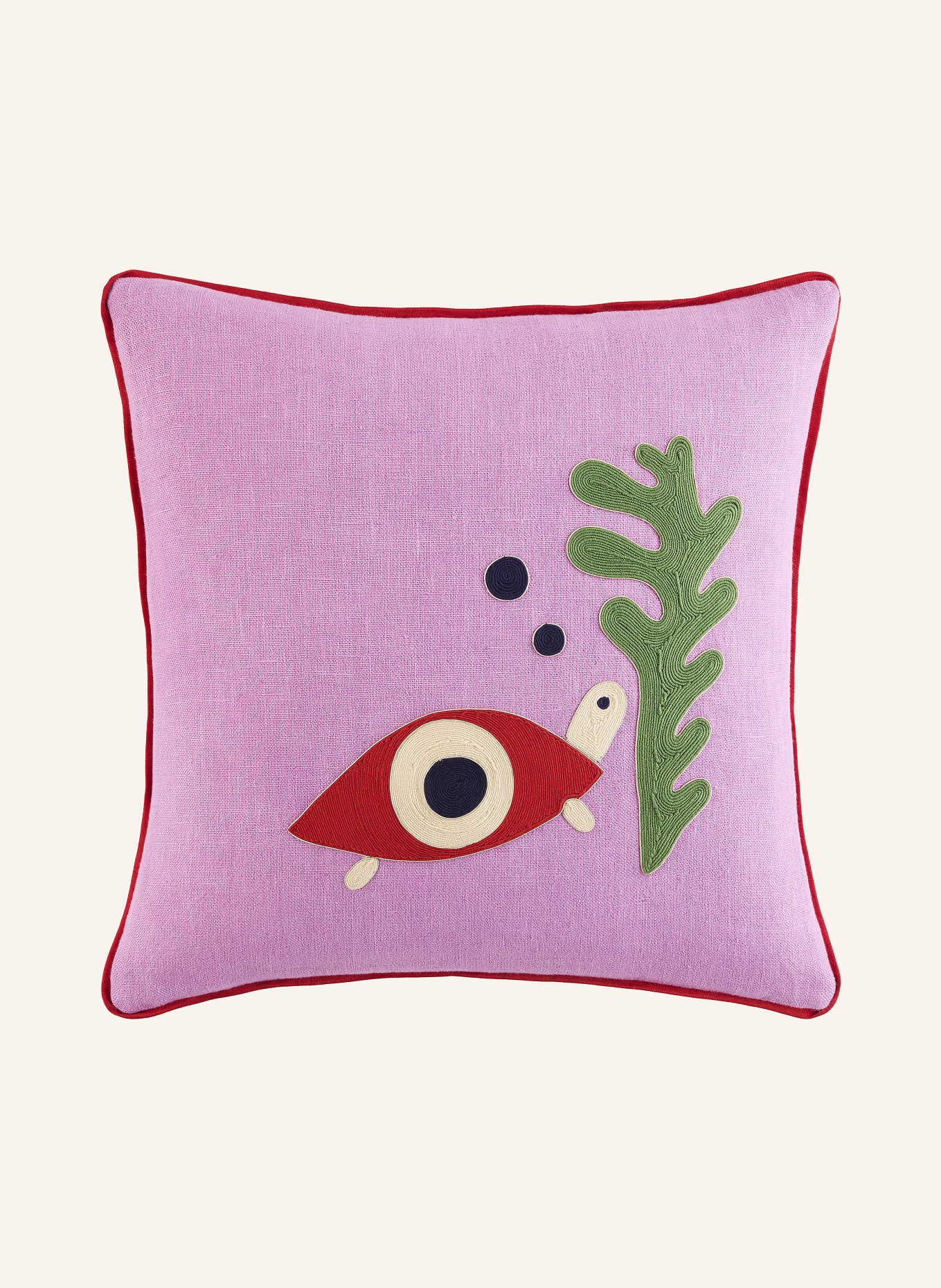 JONATHAN ADLER Dekokissen PLAYA TURTLE aus Leinen: ROSA / ROT / GRÜN