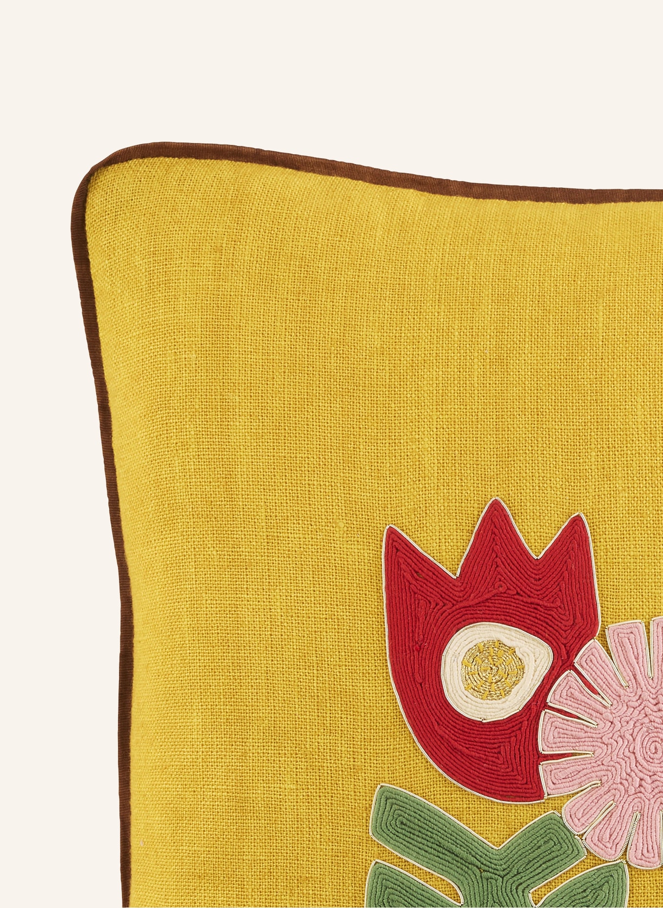 JONATHAN ADLER Dekokissen PLAYA TULIP aus Leinen: DUNKELGELB / ROT / GRÜN