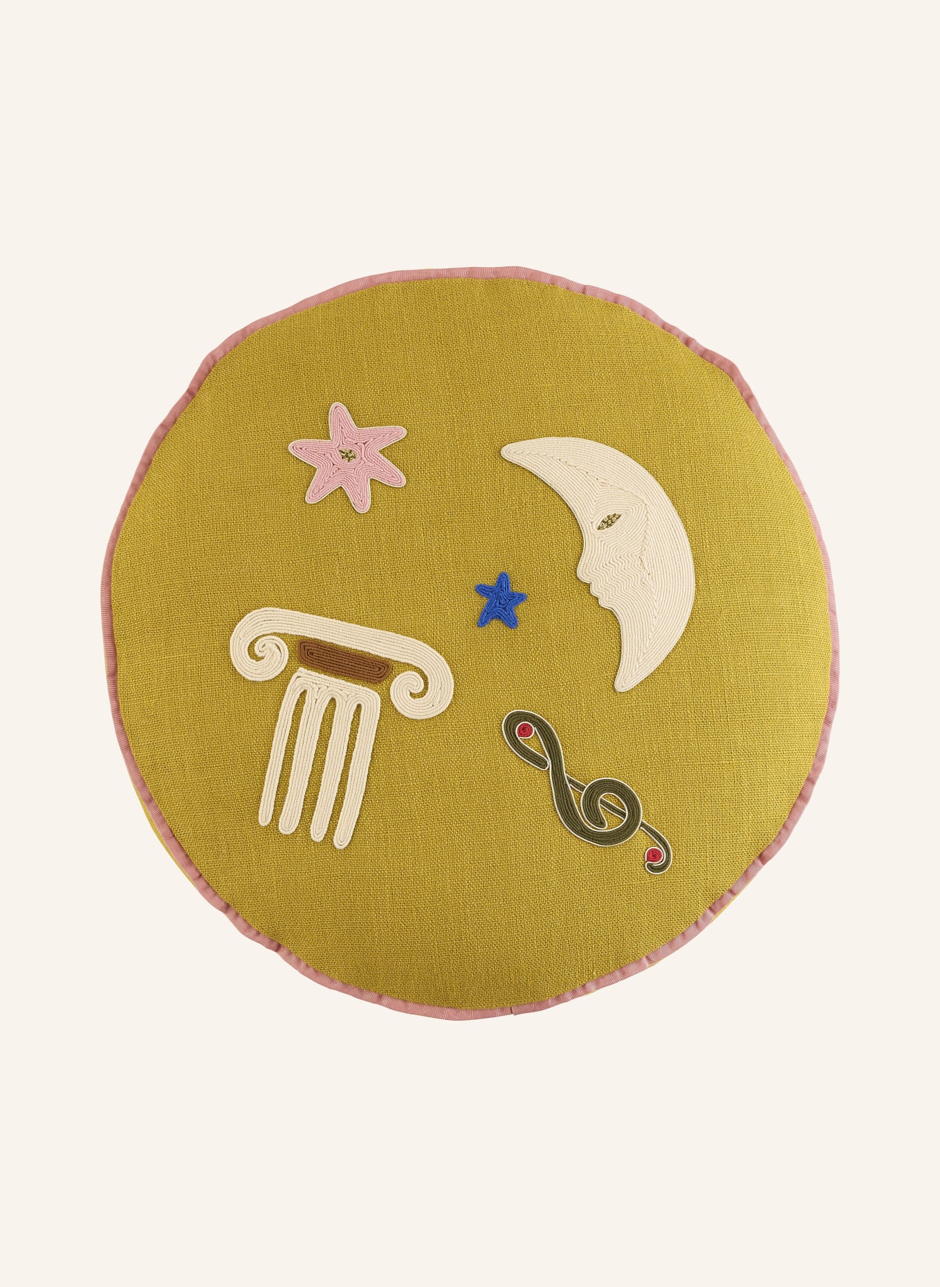 JONATHAN ADLER Dekokissen PLAYA CELESTIAL aus Leinen: OLIV / CREME / BLAU