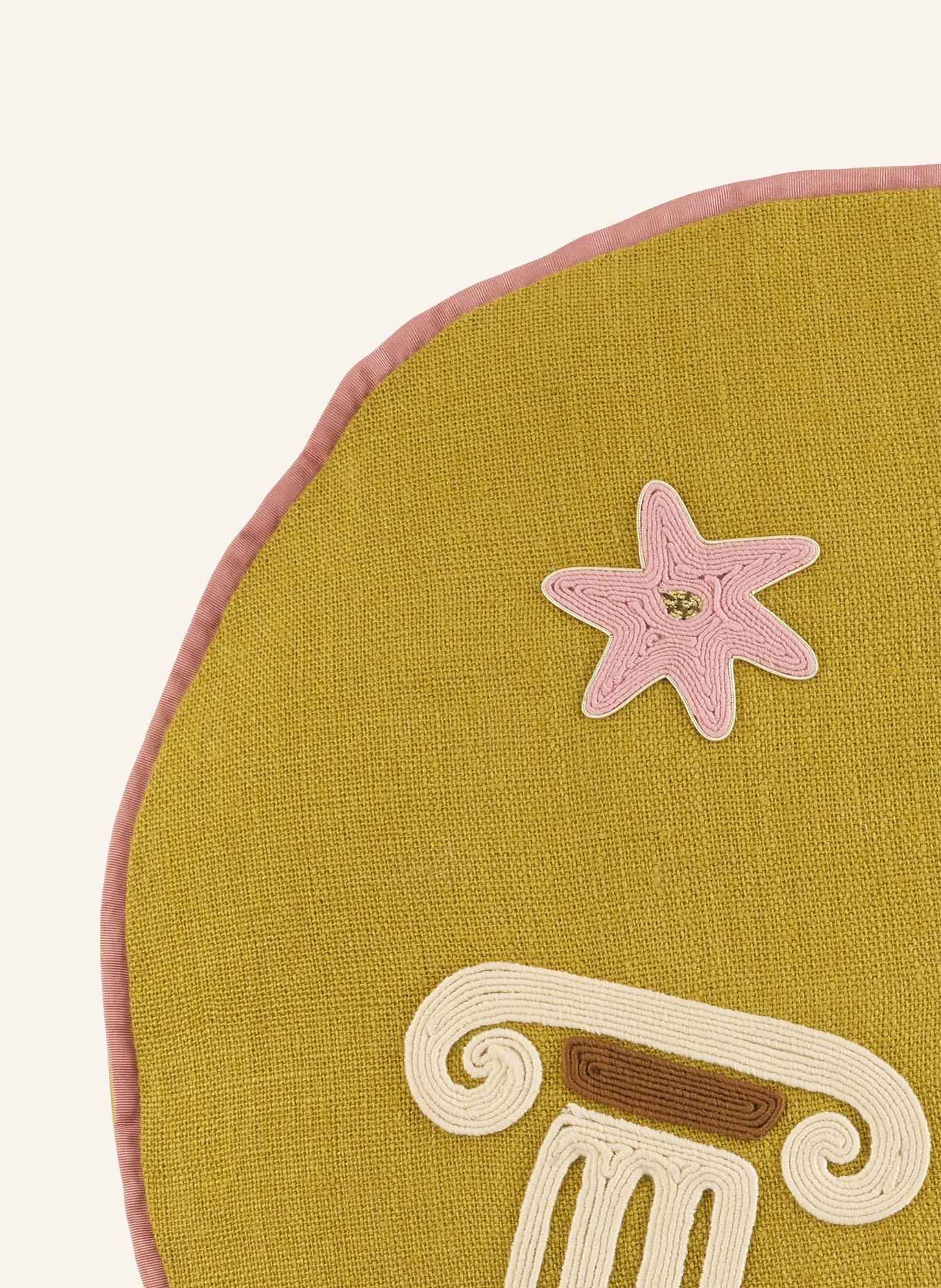 JONATHAN ADLER Dekokissen PLAYA CELESTIAL aus Leinen: OLIV / CREME / BLAU