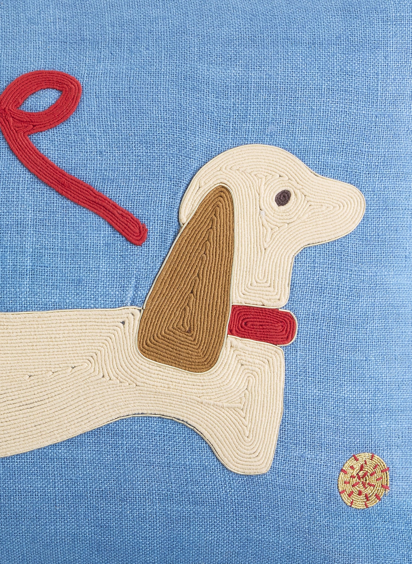 JONATHAN ADLER PLAYA DACHSHUND decorative cushion with glitter thread: LIGHT BLUE / CREAM / RED