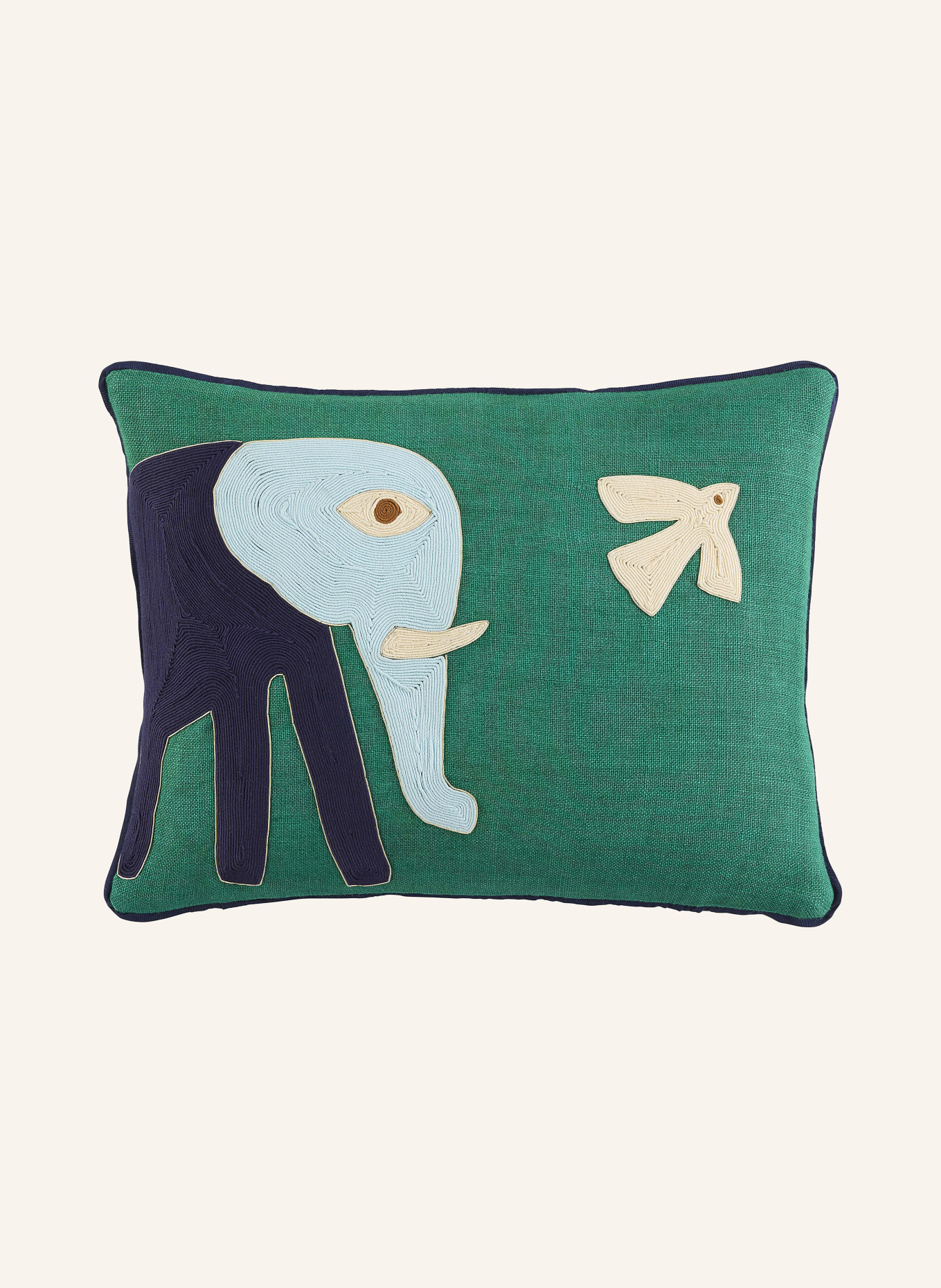 JONATHAN ADLER PLAYA ELEPHANT decorative cushion made of linen: GREEN / LIGHT BLUE / DARK BLUE
