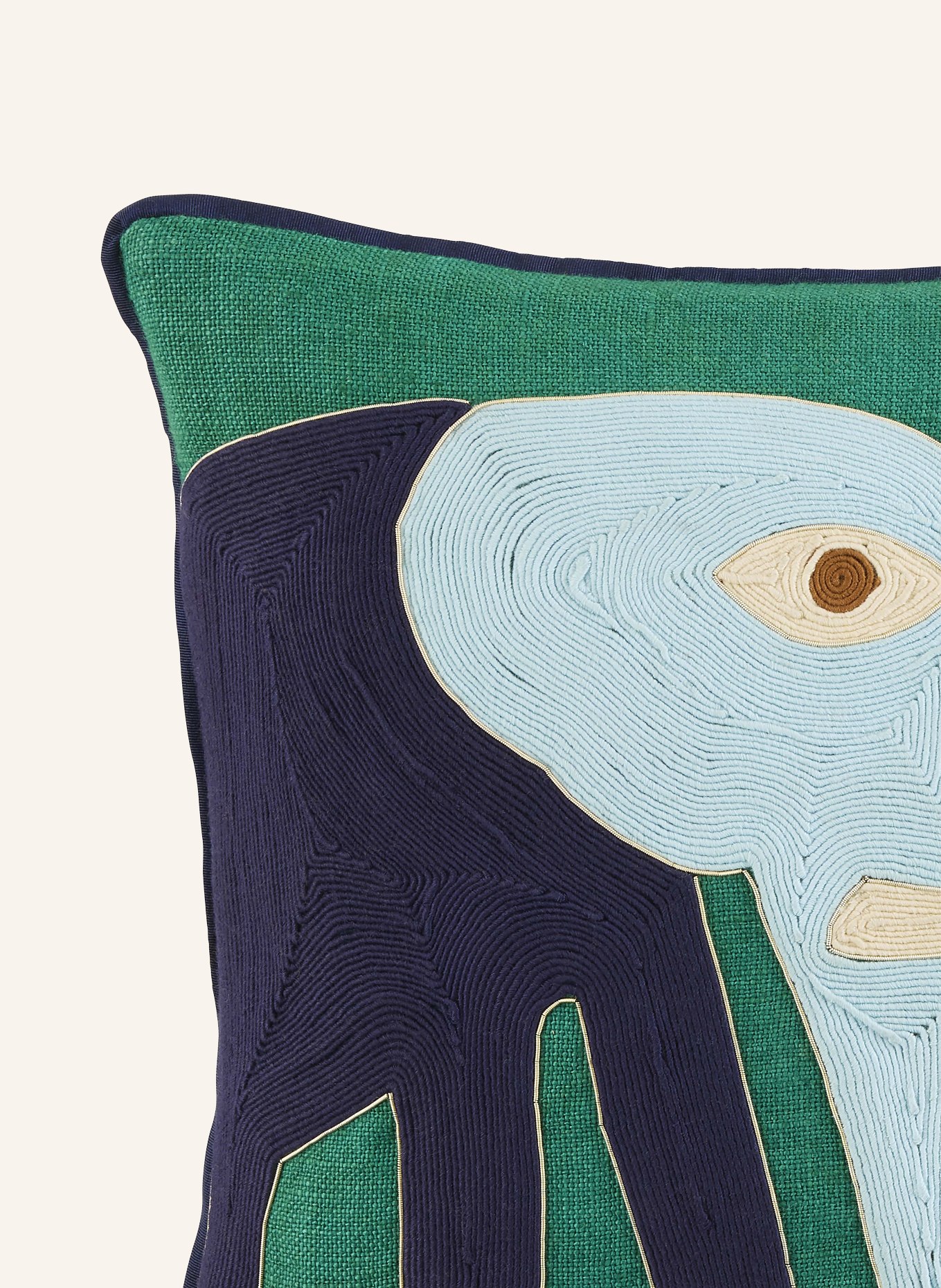 JONATHAN ADLER PLAYA ELEPHANT decorative cushion made of linen: GREEN / LIGHT BLUE / DARK BLUE