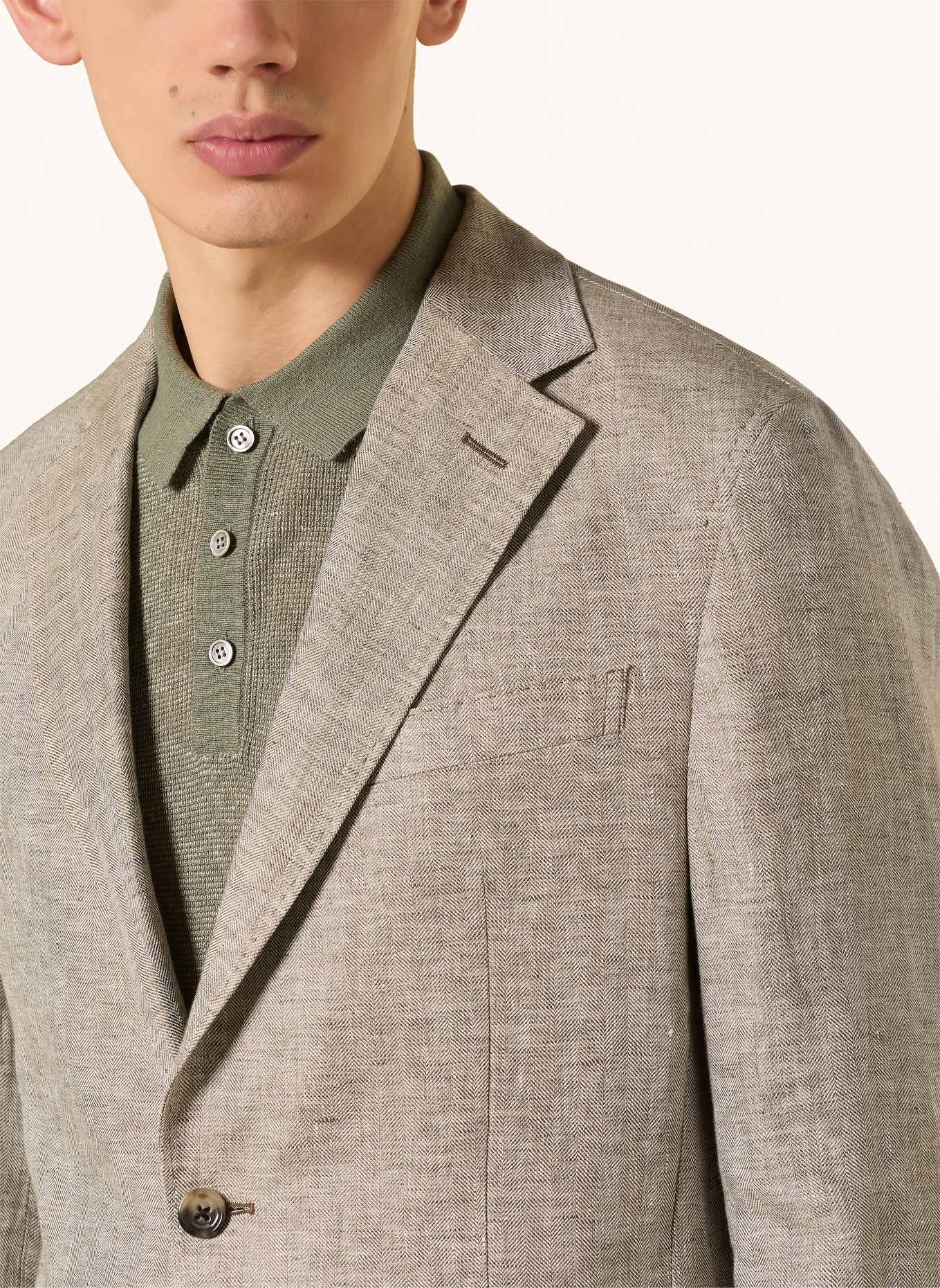 windsor. Linnen colbert GIRO Shaped Fit: BEIGE / BRUIN