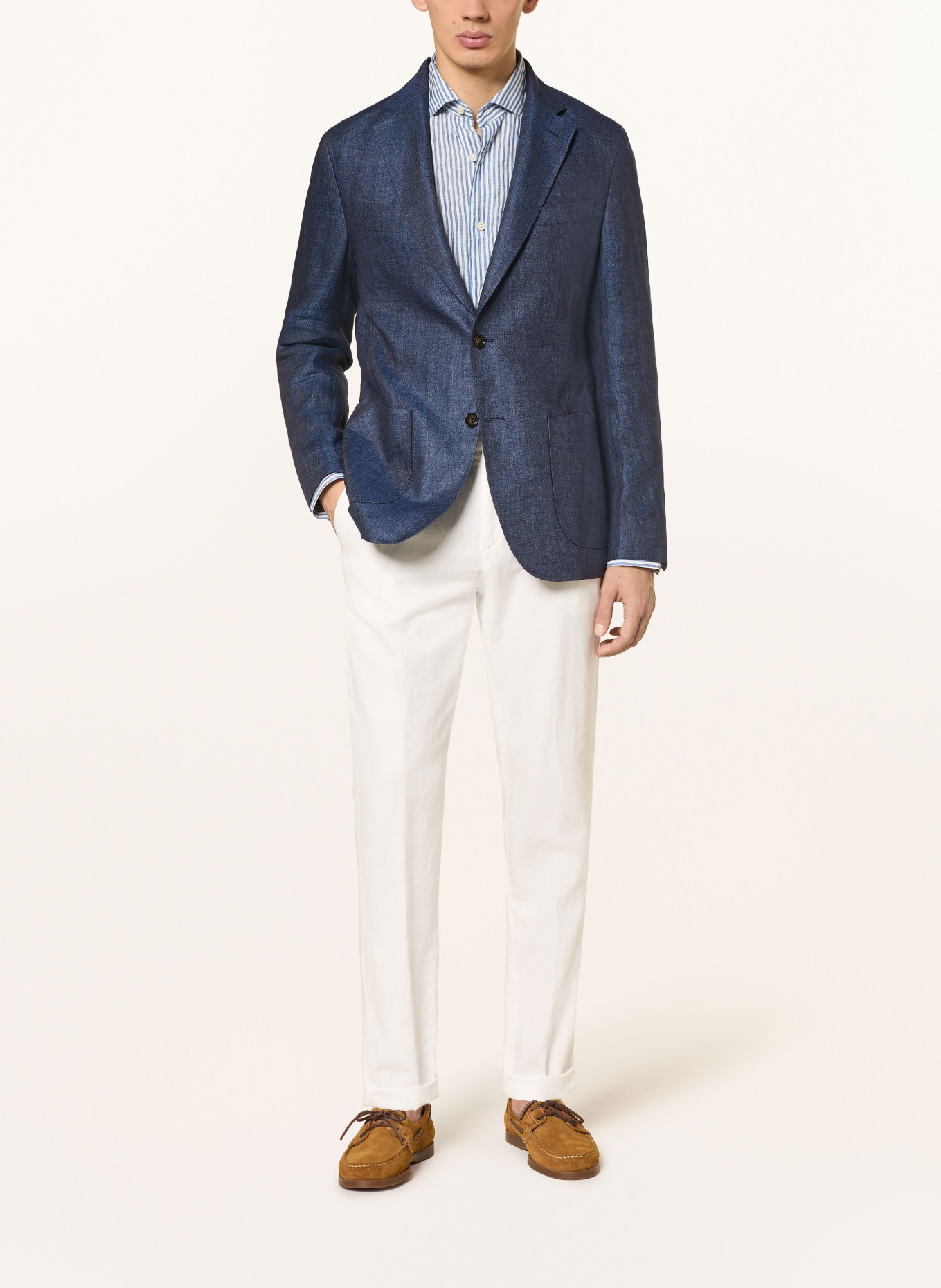 windsor. Linnen colbert GIRO Shaped Fit: DONKERBLAUW