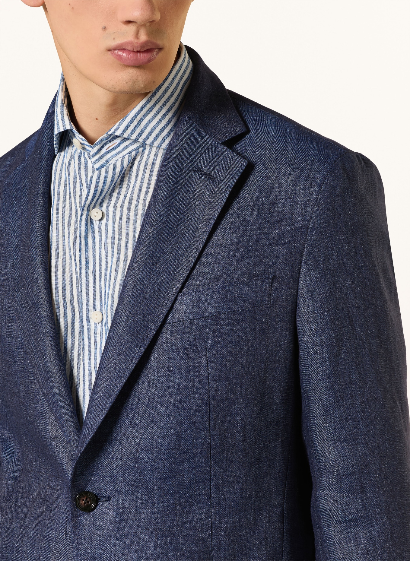 windsor. Linnen colbert GIRO Shaped Fit: DONKERBLAUW