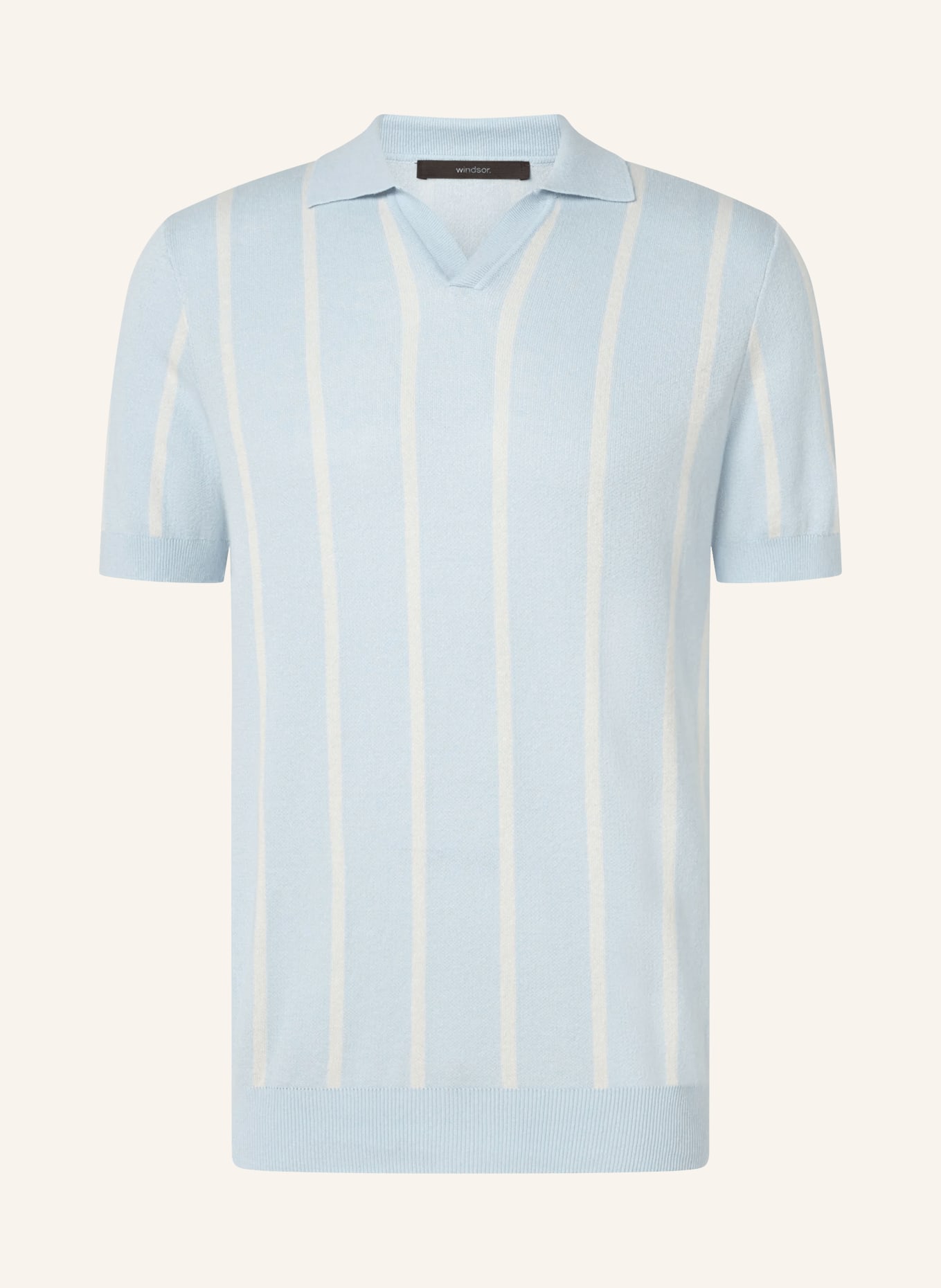 windsor. Gebreid poloshirt LINDO met linnen: LICHTBLAUW / WIT