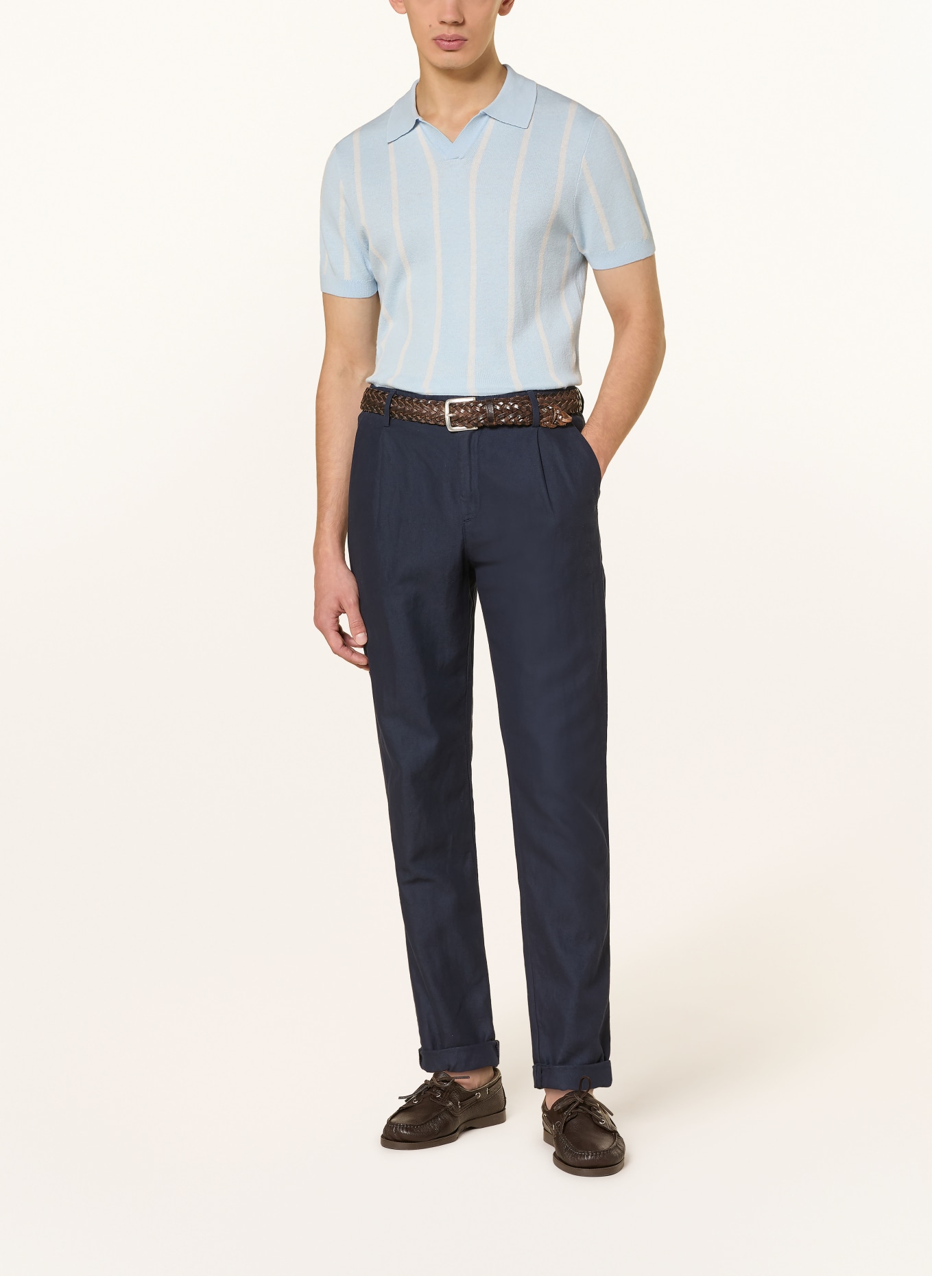 windsor. Gebreid poloshirt LINDO met linnen: LICHTBLAUW / WIT