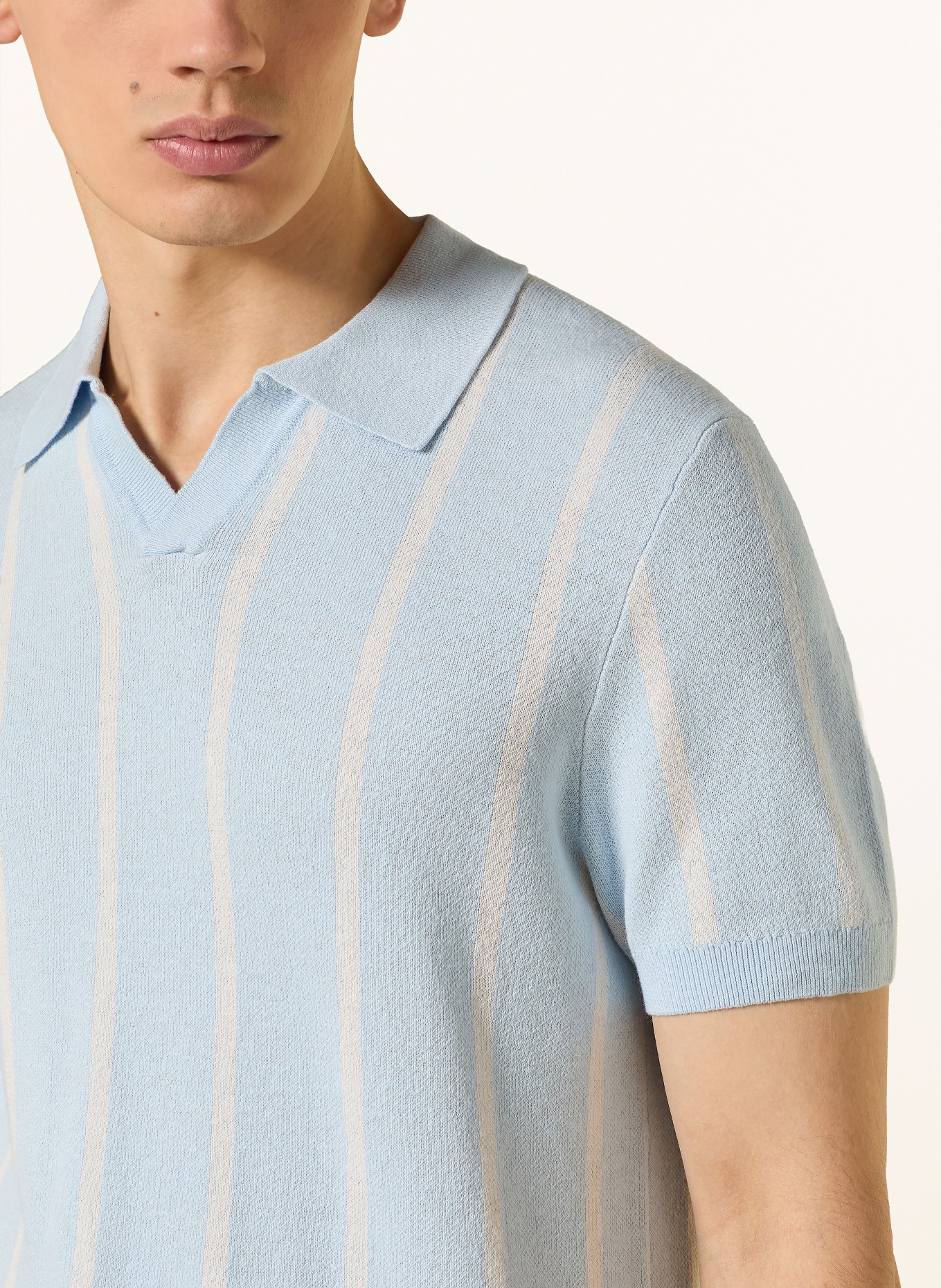 windsor. Gebreid poloshirt LINDO met linnen: LICHTBLAUW / WIT